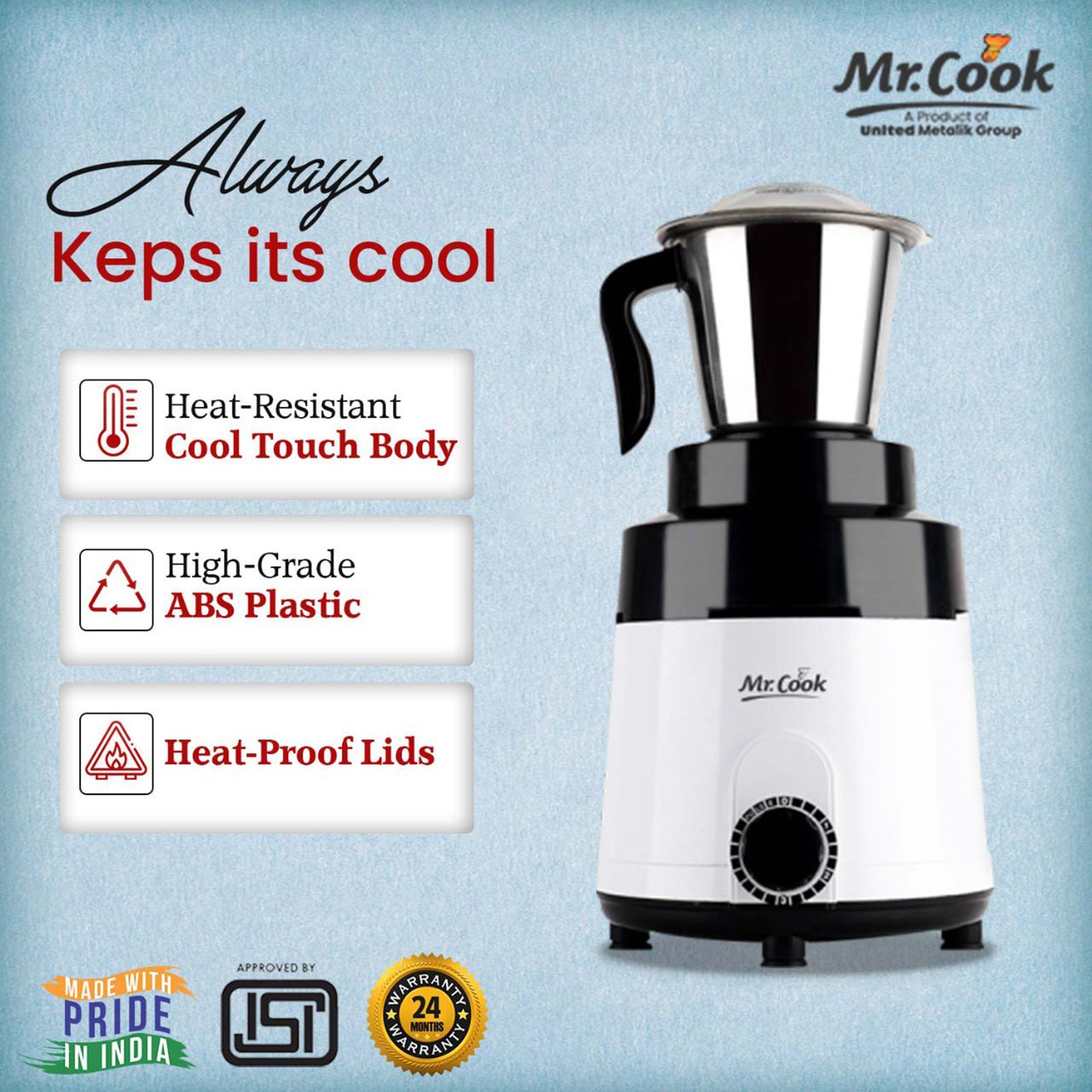 MR COOK Xtreme 1000 Watt 3 Jars Mixer Grinder (Heat Resistant Cool Touch Body, White & Black)_9