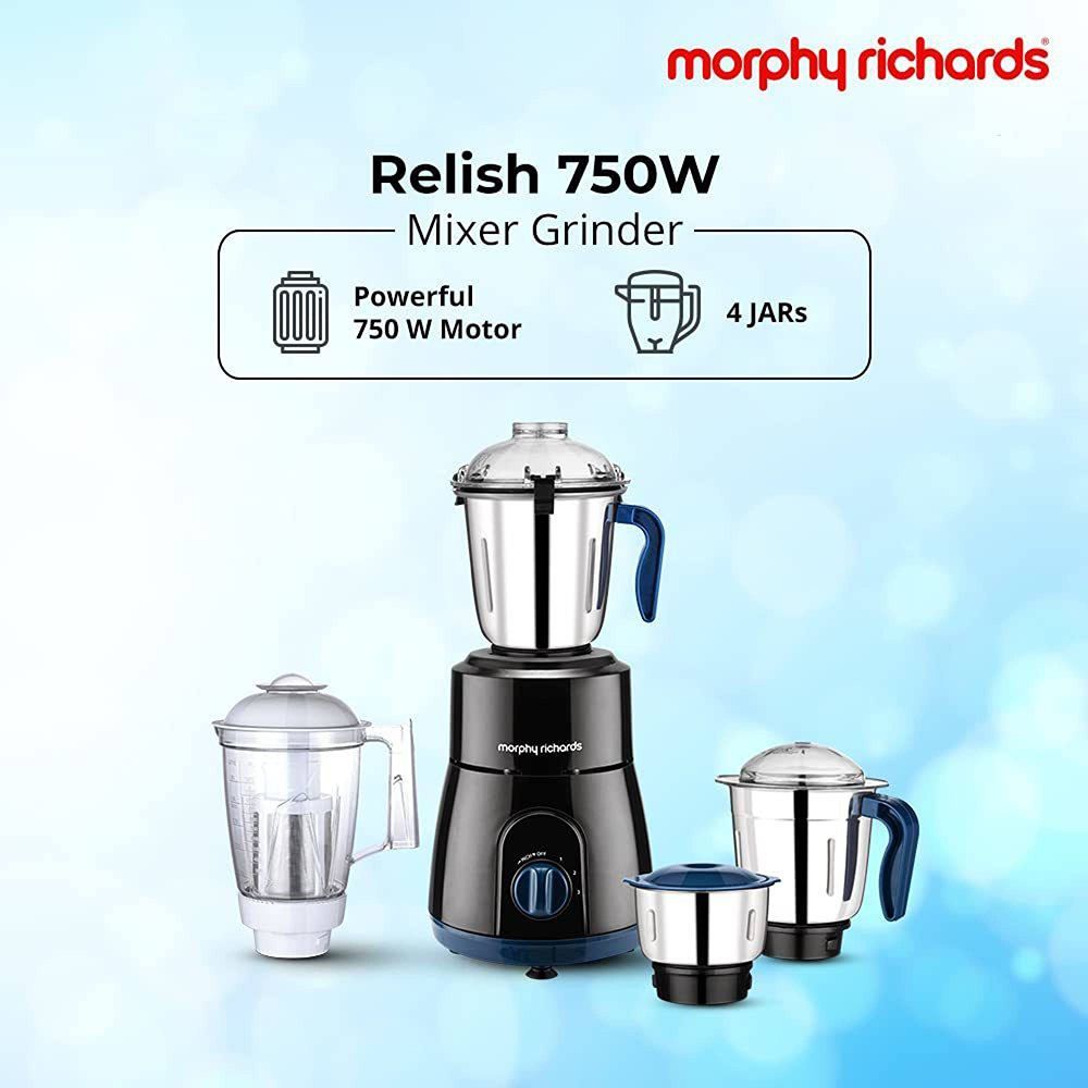 morphy richards Relish 750 Watt 4 Jars Mixer Grinder (20000 RPM, Overload Protection, Black & Blue)_15