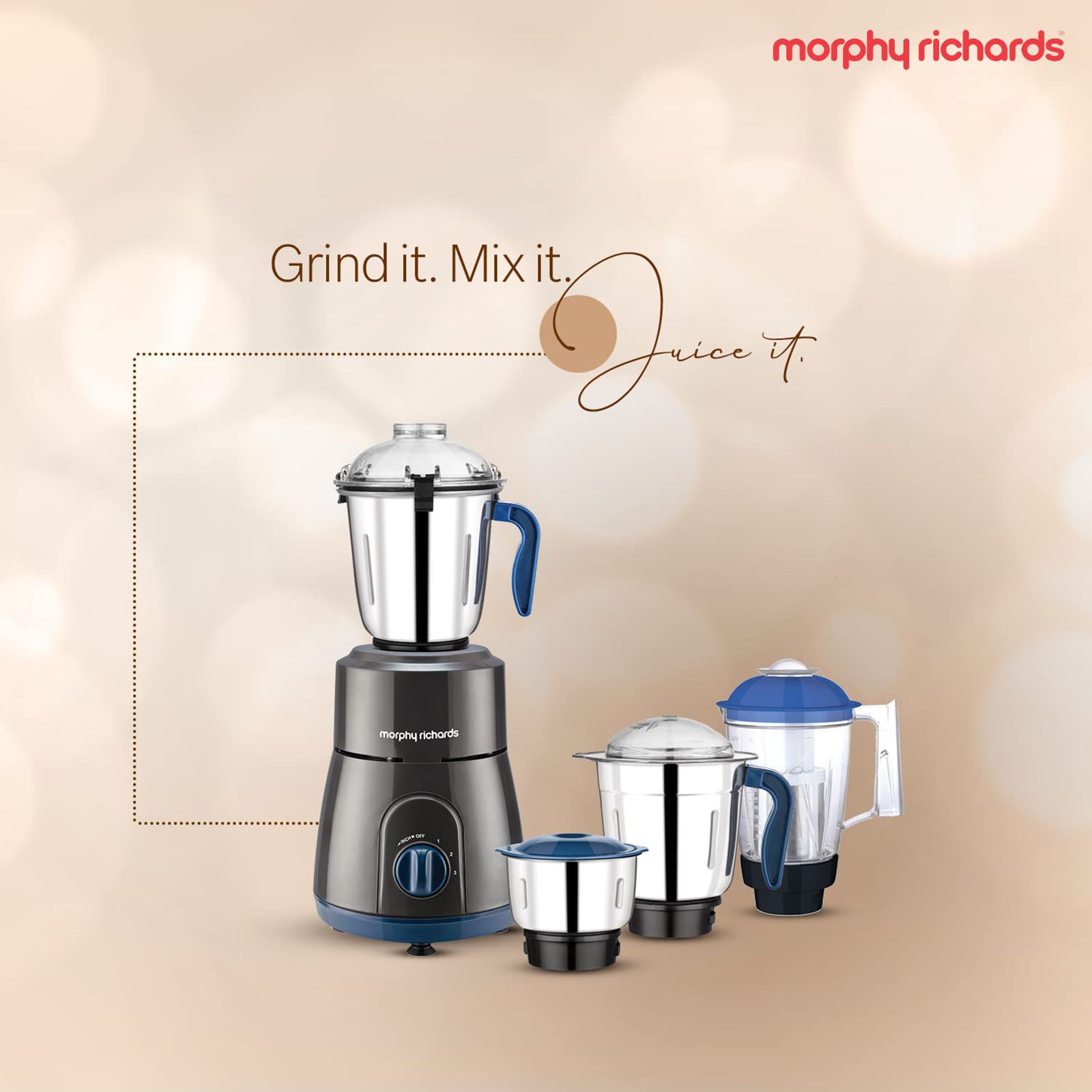morphy richards Relish 750 Watt 4 Jars Mixer Grinder (20000 RPM, Overload Protection, Black & Blue)_19