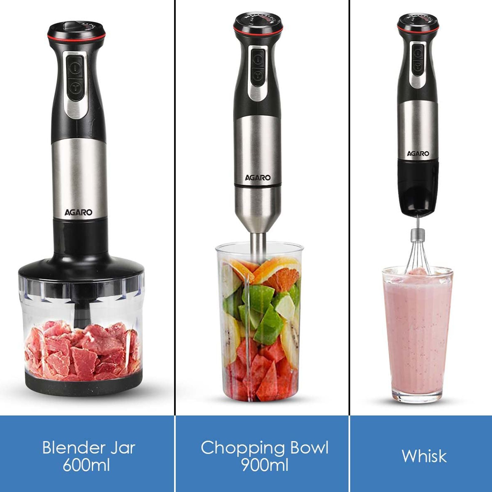 AGARO Grand 1000 Watt 2 Speed Hand Blender with 3 Attachments (Dual Mode Operation, Black) AGARO Grand 1000 Watt 2 Speed Hand Blender with 3 Attachments (Dual Mode Operation, Black)_2
