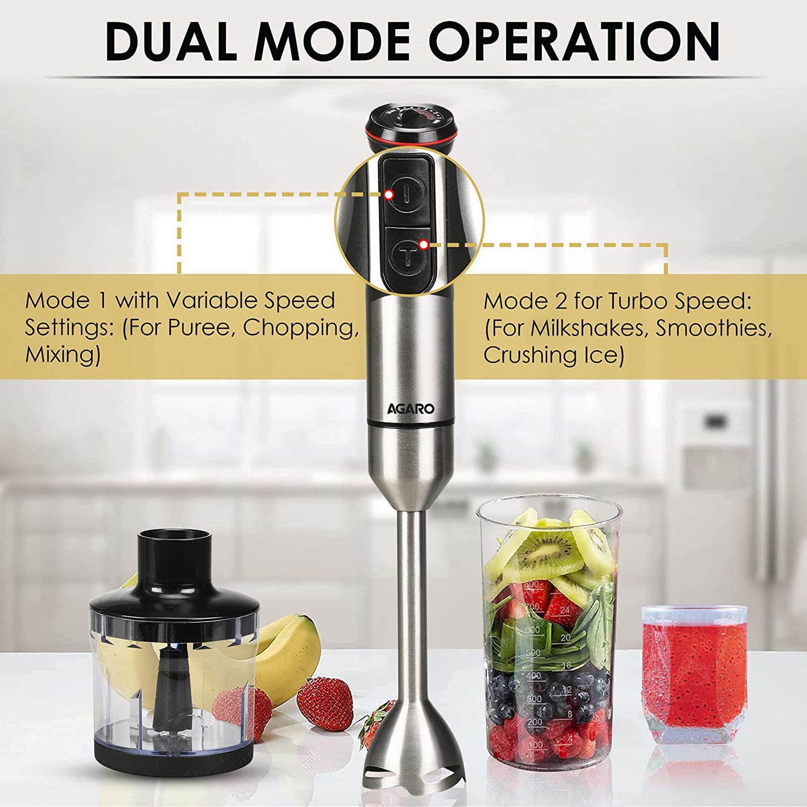 AGARO Grand 1000 Watt 2 Speed Hand Blender with 3 Attachments (Dual Mode Operation, Black) AGARO Grand 1000 Watt 2 Speed Hand Blender with 3 Attachments (Dual Mode Operation, Black)_4