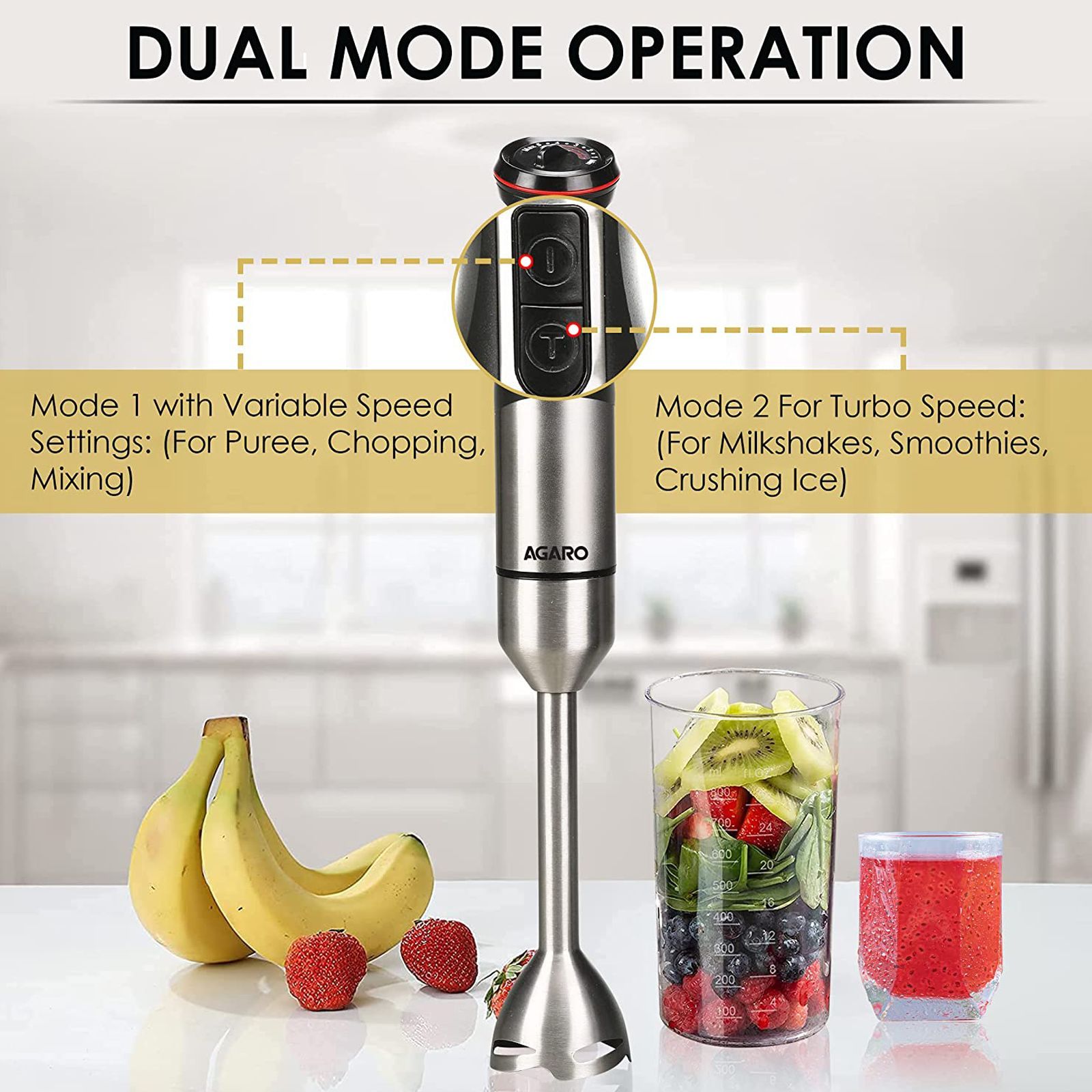 AGARO Grand 1000 Watt 2 Speed Hand Blender (Dual Mode Operation, Black)_5