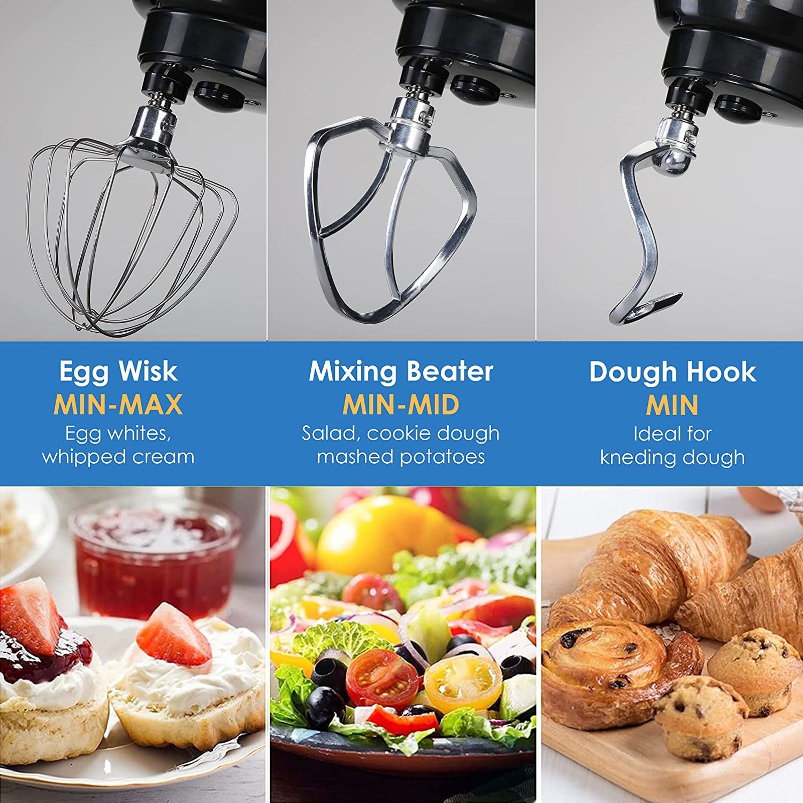 AGARO Royal 1000 Watts 8 Speed Stand Mixer With 4 Attachments (Splash Guard, Black)_4