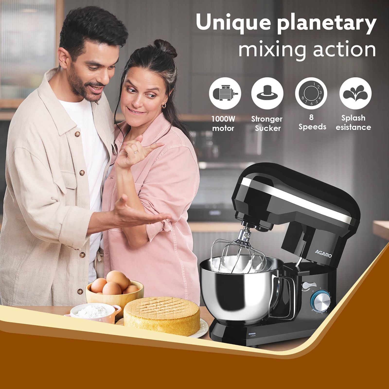 AGARO Royal 1000 Watts 8 Speed Stand Mixer With 4 Attachments (Splash Guard, Black)_6