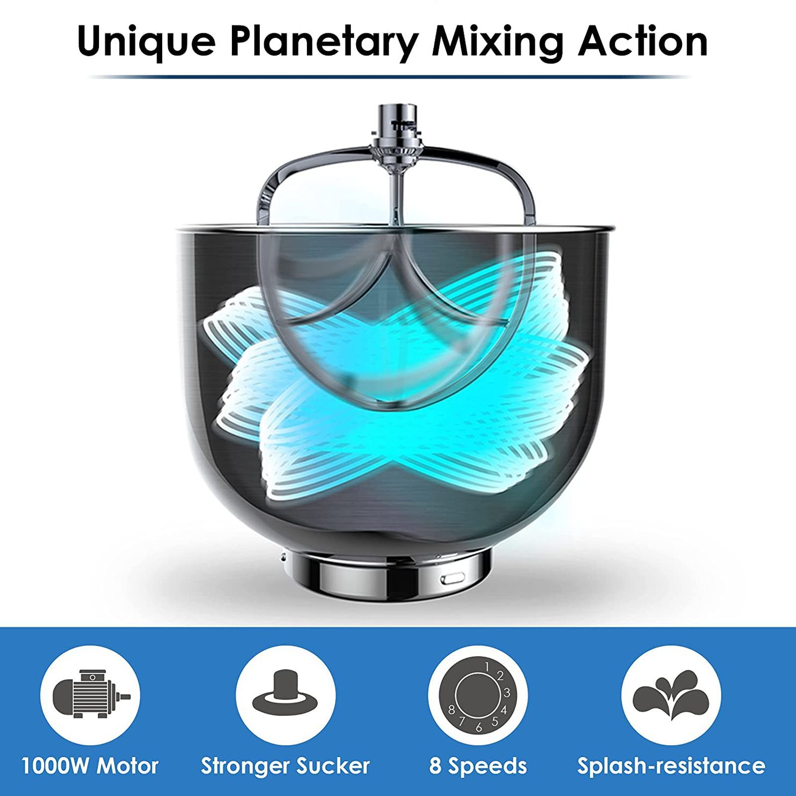 AGARO Royal 1000 Watts 8 Speed Stand Mixer With 4 Attachments (Splash Guard, Black)_7