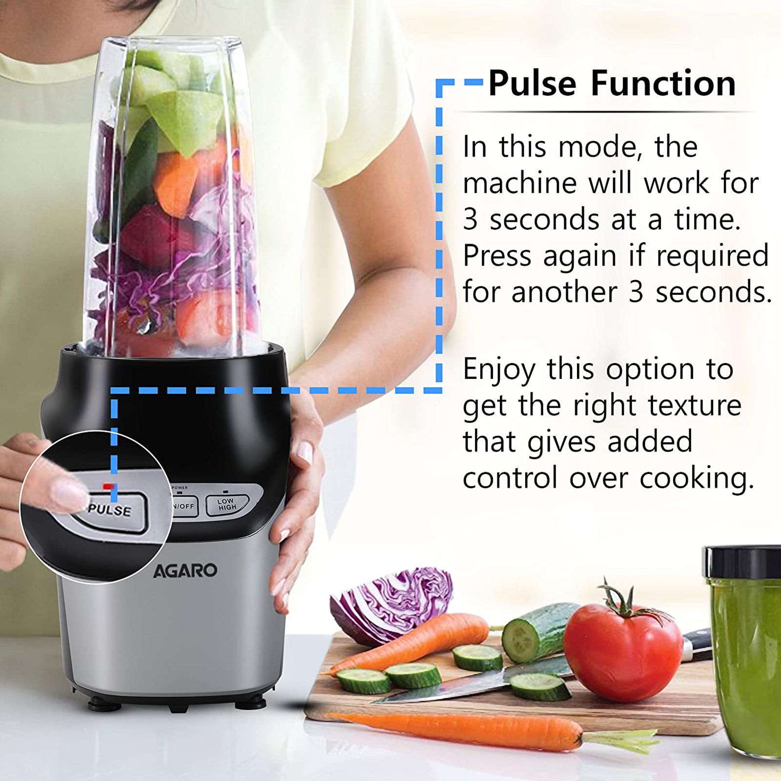 AGARO Marvel Nutri 1000 Watt 2 Jars Blender (21000 RPM, 2 Speed Control with Pulse Function, Black)_5