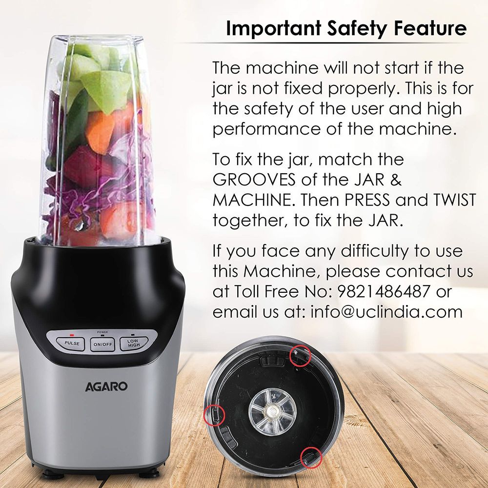 AGARO Marvel Nutri 1000 Watt 2 Jars Blender (21000 RPM, 2 Speed Control with Pulse Function, Black)_7