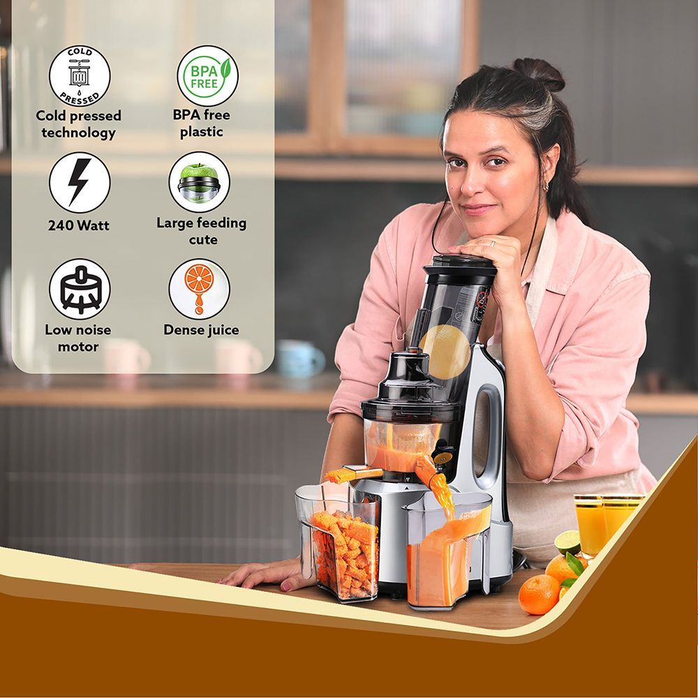 AGARO Imperial 240 Watt Slow Juicer (65 RPM, Cold Pressed Technology, Black & Grey)_7