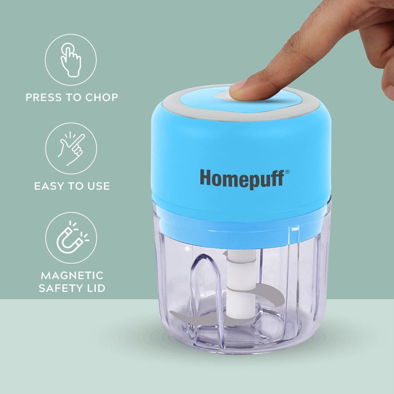 HomePuff H311 30 Watt Electric Vegetable Chopper with 3 Blades (Blue) HomePuff H311 30 Watt Electric Vegetable Chopper with 3 Blades (Blue)_8