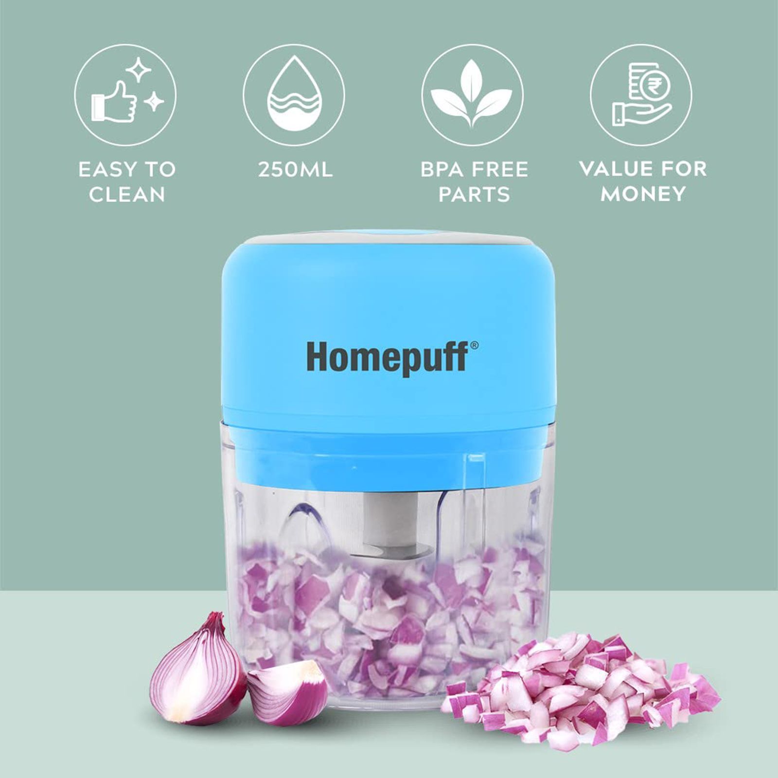 HomePuff H311 30 Watt Electric Vegetable Chopper with 3 Blades (Blue) HomePuff H311 30 Watt Electric Vegetable Chopper with 3 Blades (Blue)_9