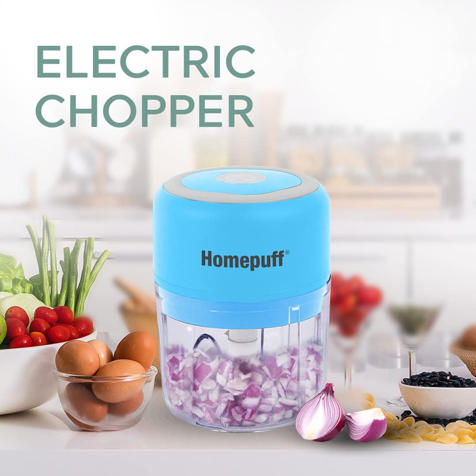 HomePuff H311 30 Watt Electric Vegetable Chopper with 3 Blades (Blue) HomePuff H311 30 Watt Electric Vegetable Chopper with 3 Blades (Blue)_10