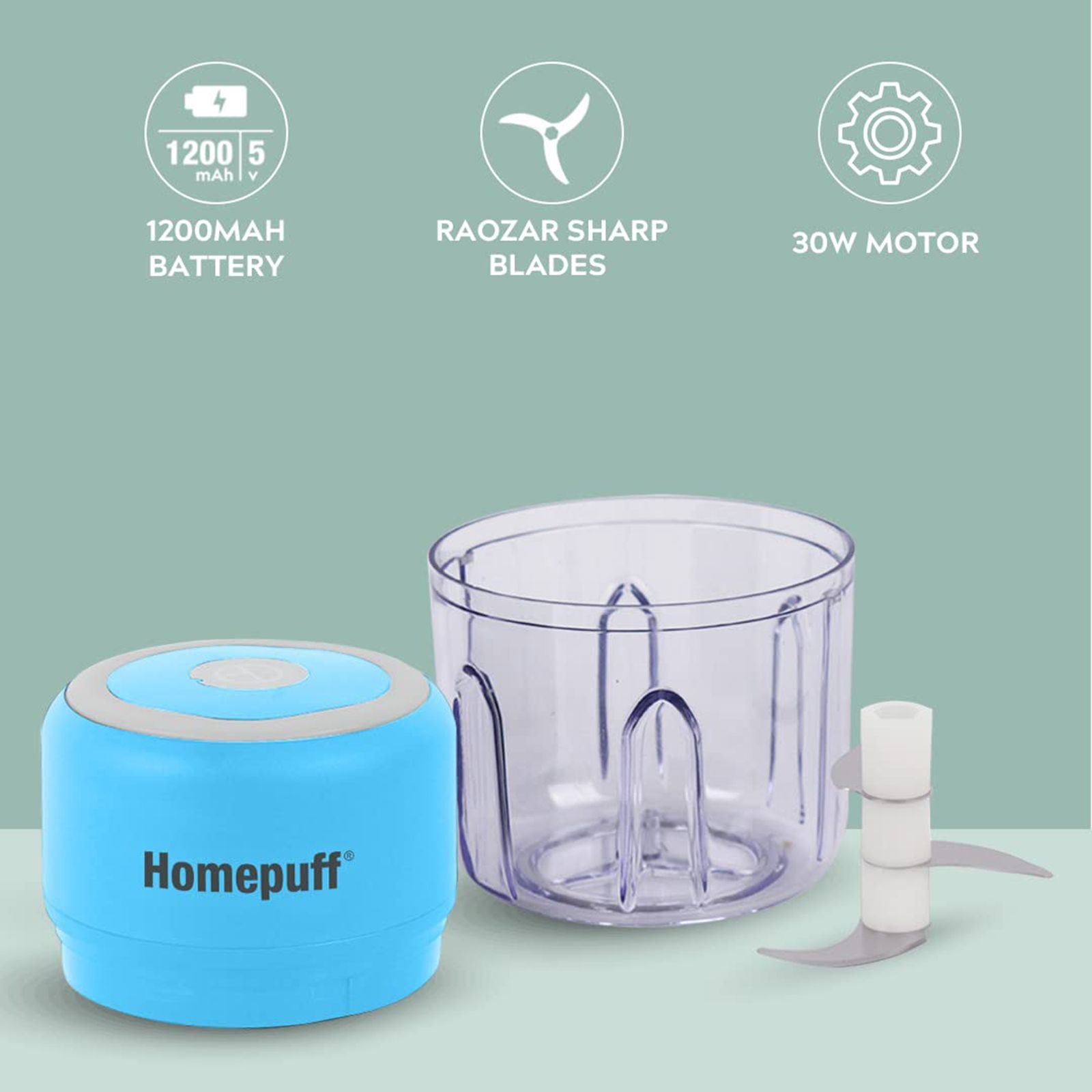 HomePuff H311 30 Watt Electric Vegetable Chopper with 3 Blades (Blue) HomePuff H311 30 Watt Electric Vegetable Chopper with 3 Blades (Blue)_5