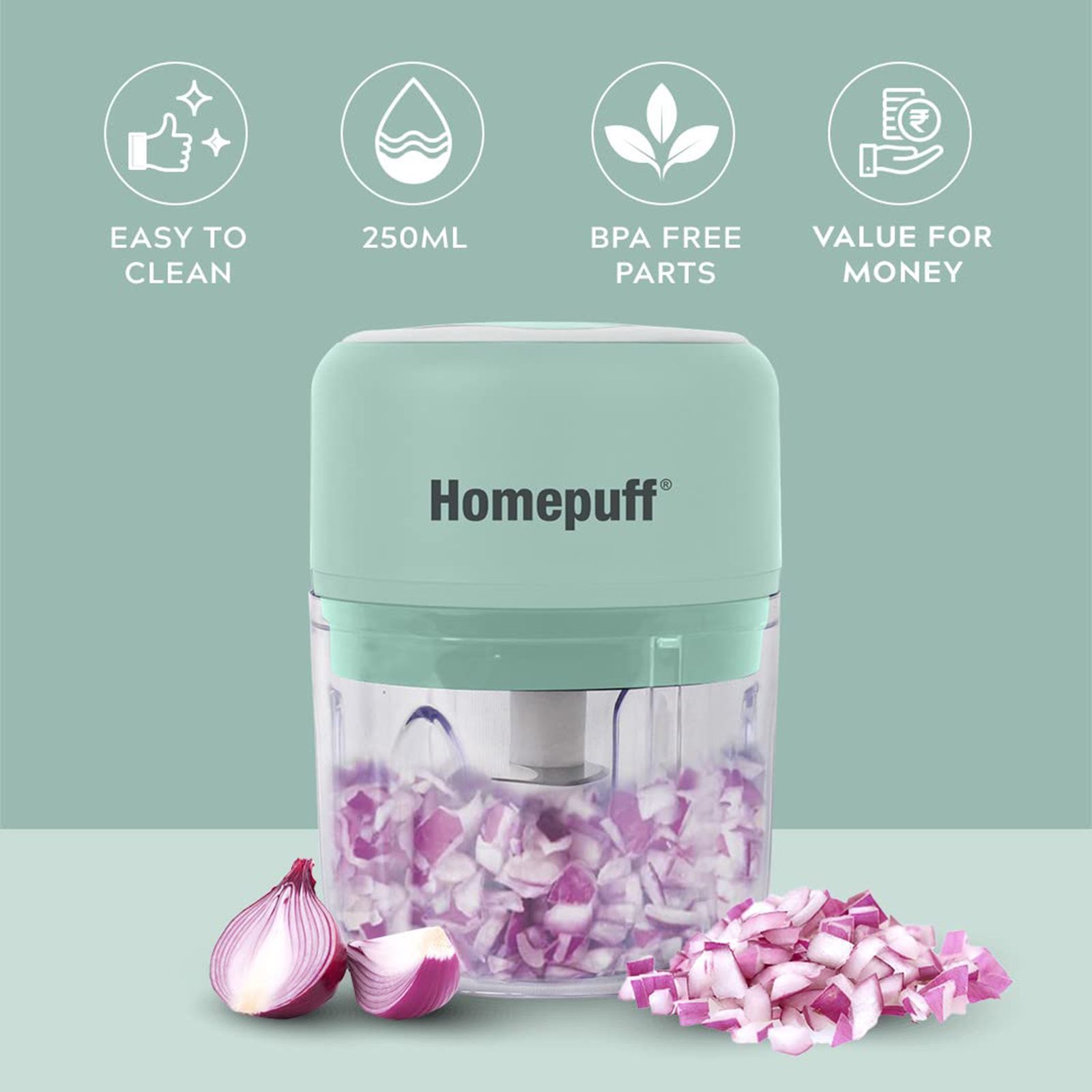 HomePuff H311 30 Watt Electric Vegetable Chopper with 3 Blades (Green) HomePuff H311 30 Watt Electric Vegetable Chopper with 3 Blades (Green)_6