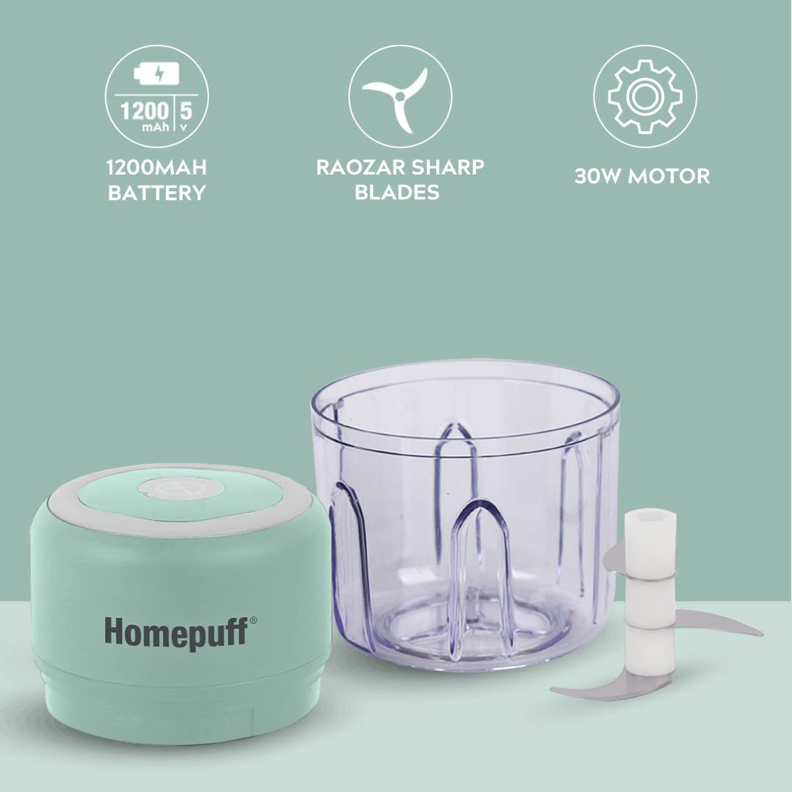 HomePuff H311 30 Watt Electric Vegetable Chopper with 3 Blades (Green) HomePuff H311 30 Watt Electric Vegetable Chopper with 3 Blades (Green)_3