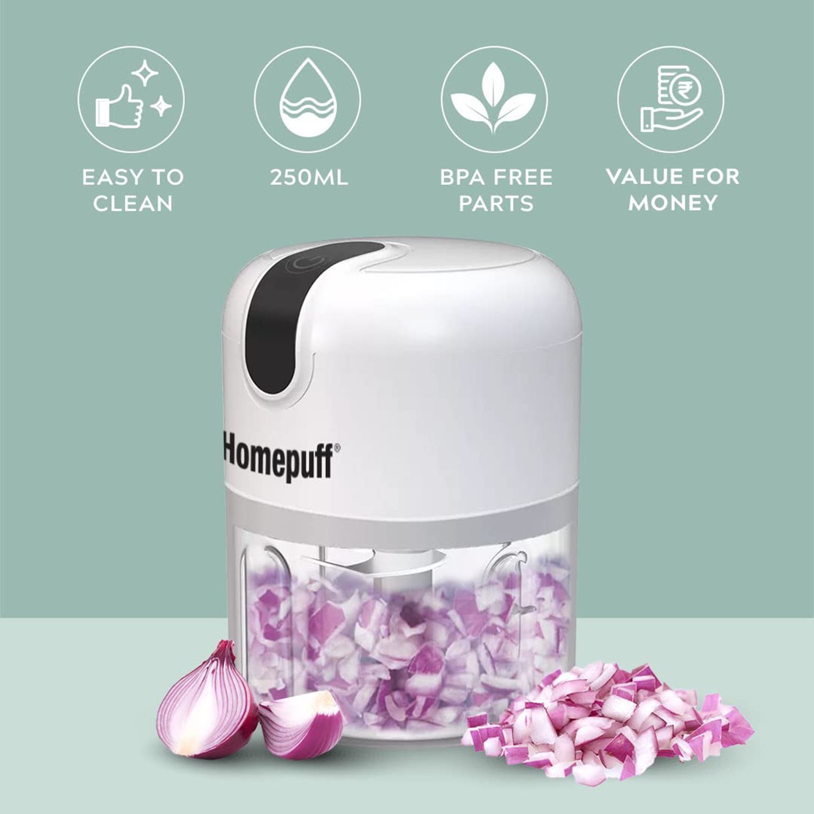 HomePuff H312 30 Watt Electric Vegetable Chopper with 3 Blades (White)_5