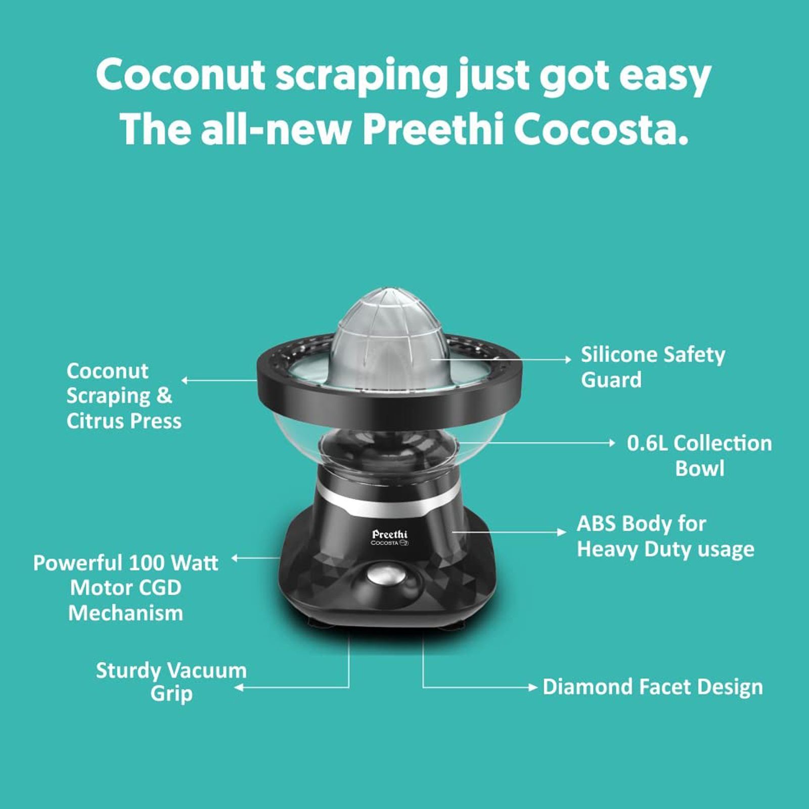Preethi Cocosta Coconut Scraper & Citrus Juicer (Black) Preethi Cocosta Coconut Scraper & Citrus Juicer (Black)_10