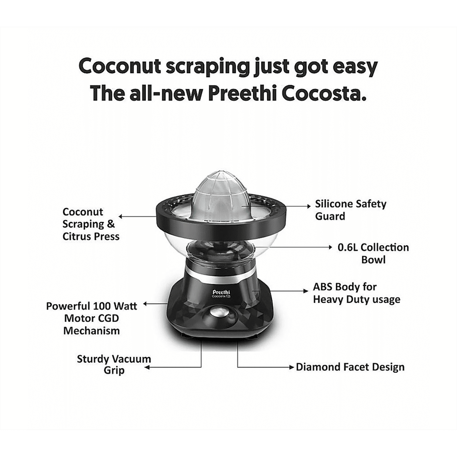 Preethi Cocosta Coconut Scraper & Citrus Juicer (Black) Preethi Cocosta Coconut Scraper & Citrus Juicer (Black)_15