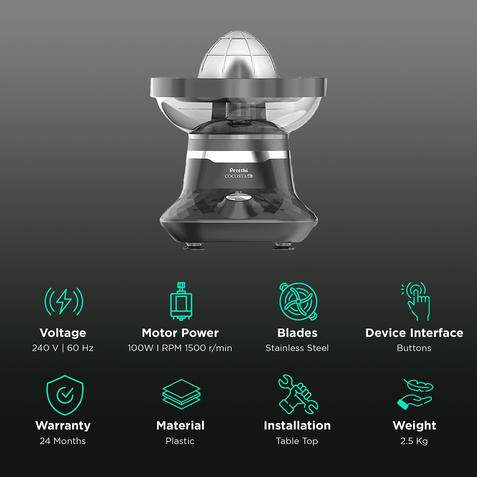 Preethi Cocosta Coconut Scraper & Citrus Juicer (Black) Preethi Cocosta Coconut Scraper & Citrus Juicer (Black)_2