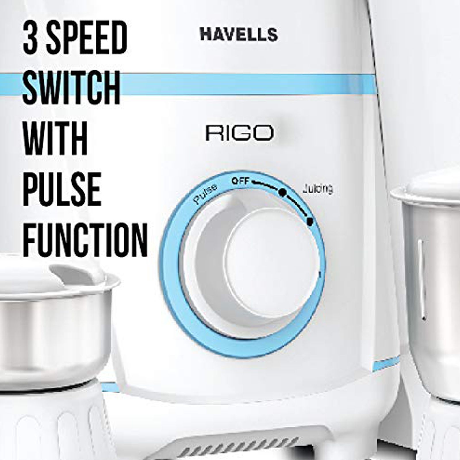 HAVELLS Rigo 500 Watt 3 Jars Juicer Mixer Grinder (Stainless Steel Blade, White Blue)_11