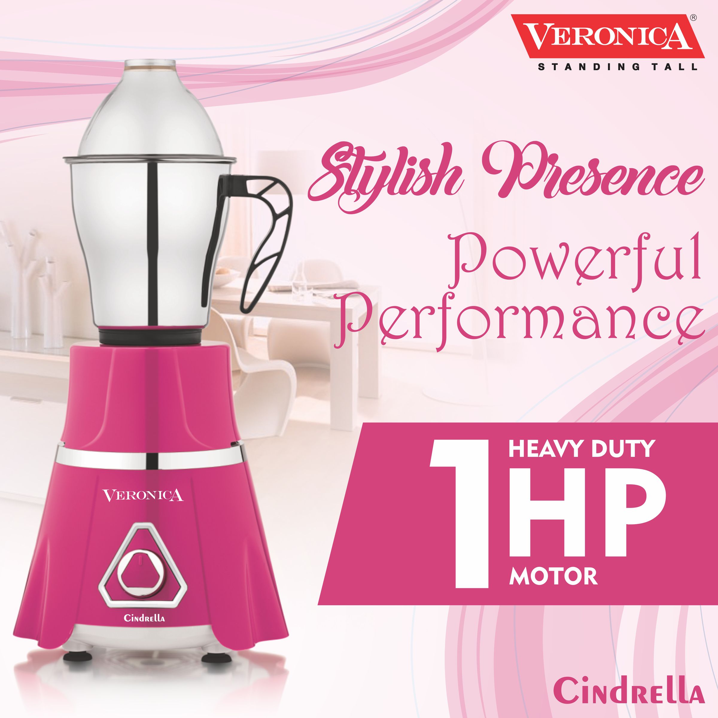 Veronica Cindrella 746 Watt 3 Jars Mixer Grinder (18000 RPM, Twist Lock Jar, Pink)_2