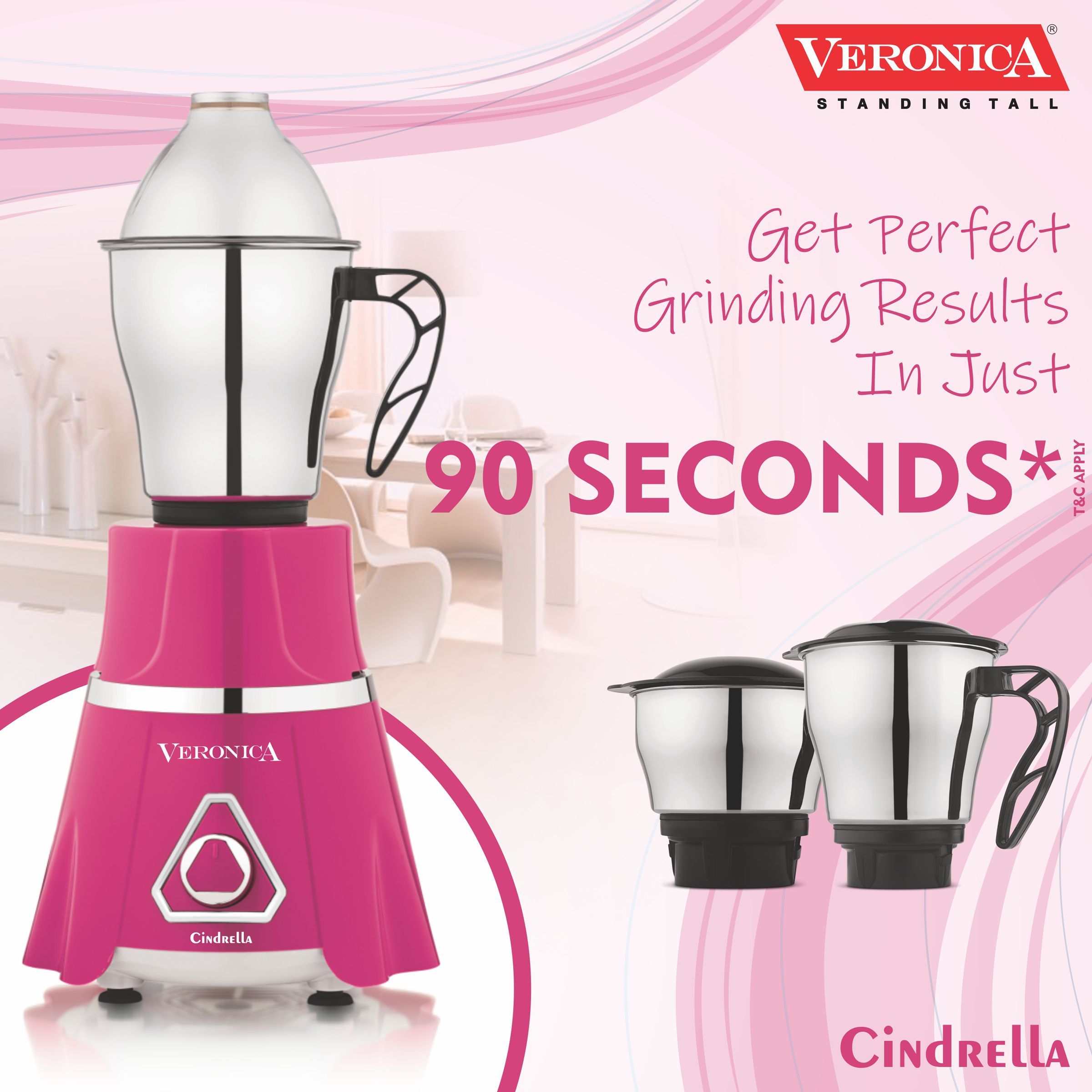 Veronica Cindrella 746 Watt 3 Jars Mixer Grinder (18000 RPM, Twist Lock Jar, Pink)_6