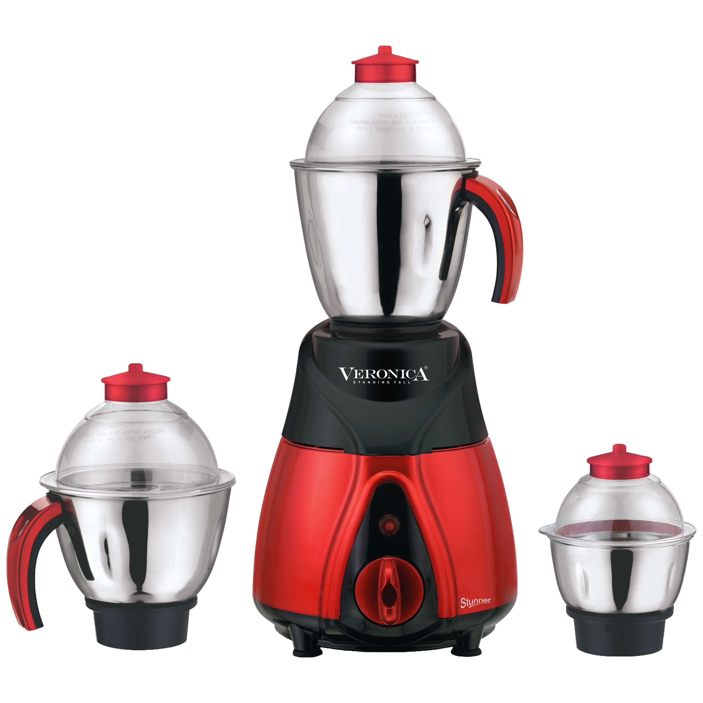 Veronica Stunner 750 Watt 3 Jars Mixer Grinder (18000 RPM, 3 Speed Settings, Red and Black)_1