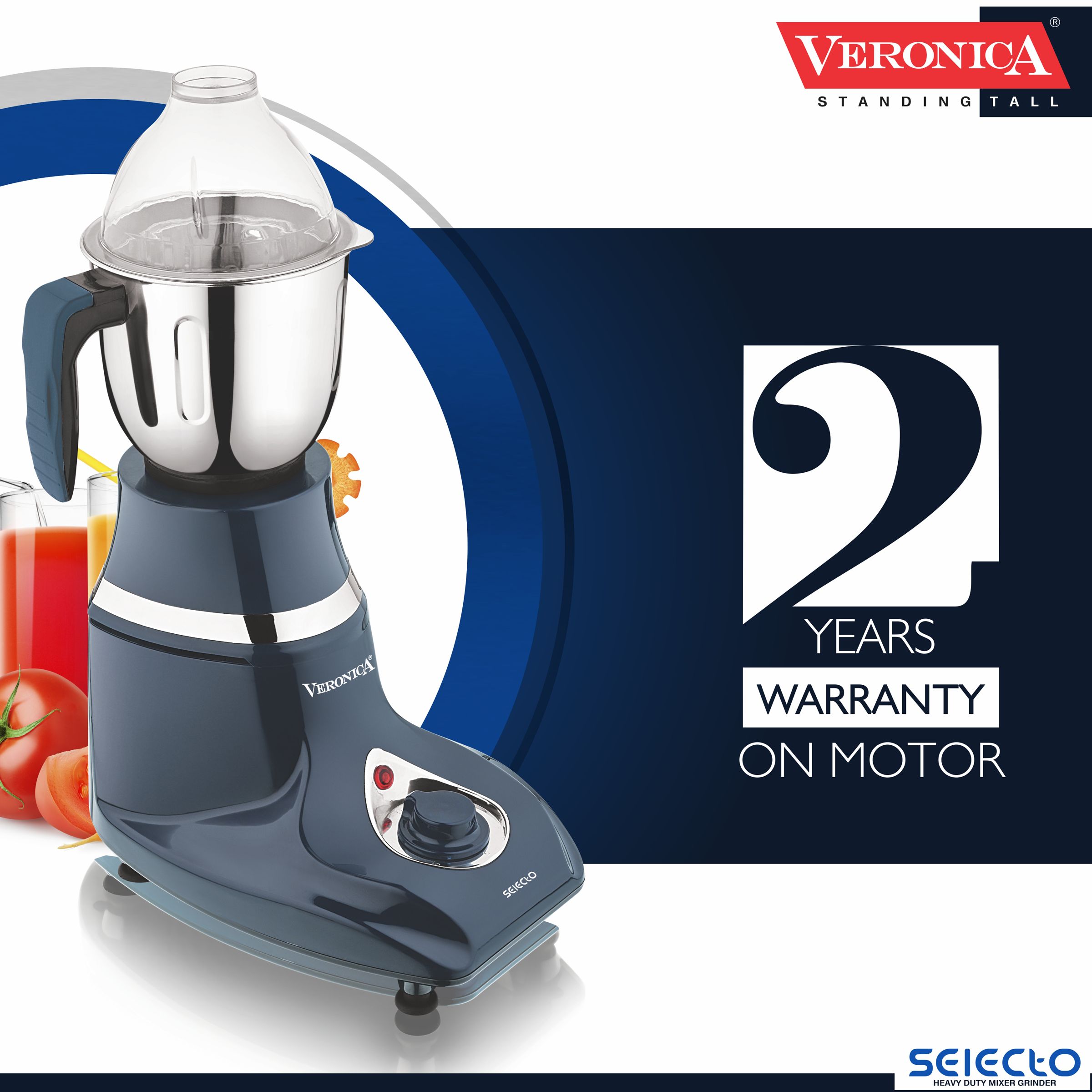 Veronica Selecto 746 Watt 3 Jars Mixer Grinder (18000 RPM, Overload Protection, Indigo) Veronica Selecto 746 Watt 3 Jars Mixer Grinder (18000 RPM, Overload Protection, Indigo)_2