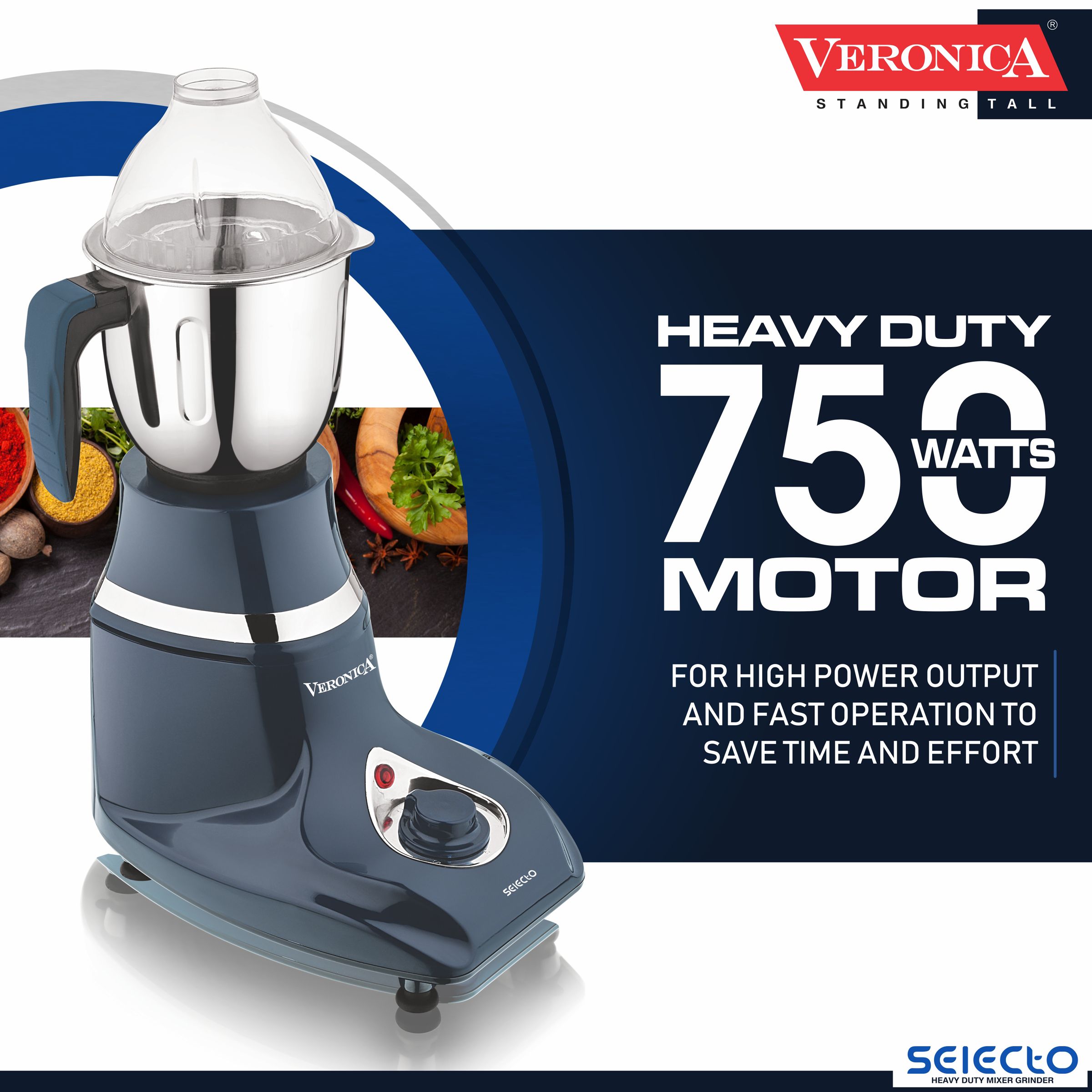 Veronica Selecto 746 Watt 3 Jars Mixer Grinder (18000 RPM, Overload Protection, Indigo) Veronica Selecto 746 Watt 3 Jars Mixer Grinder (18000 RPM, Overload Protection, Indigo)_3