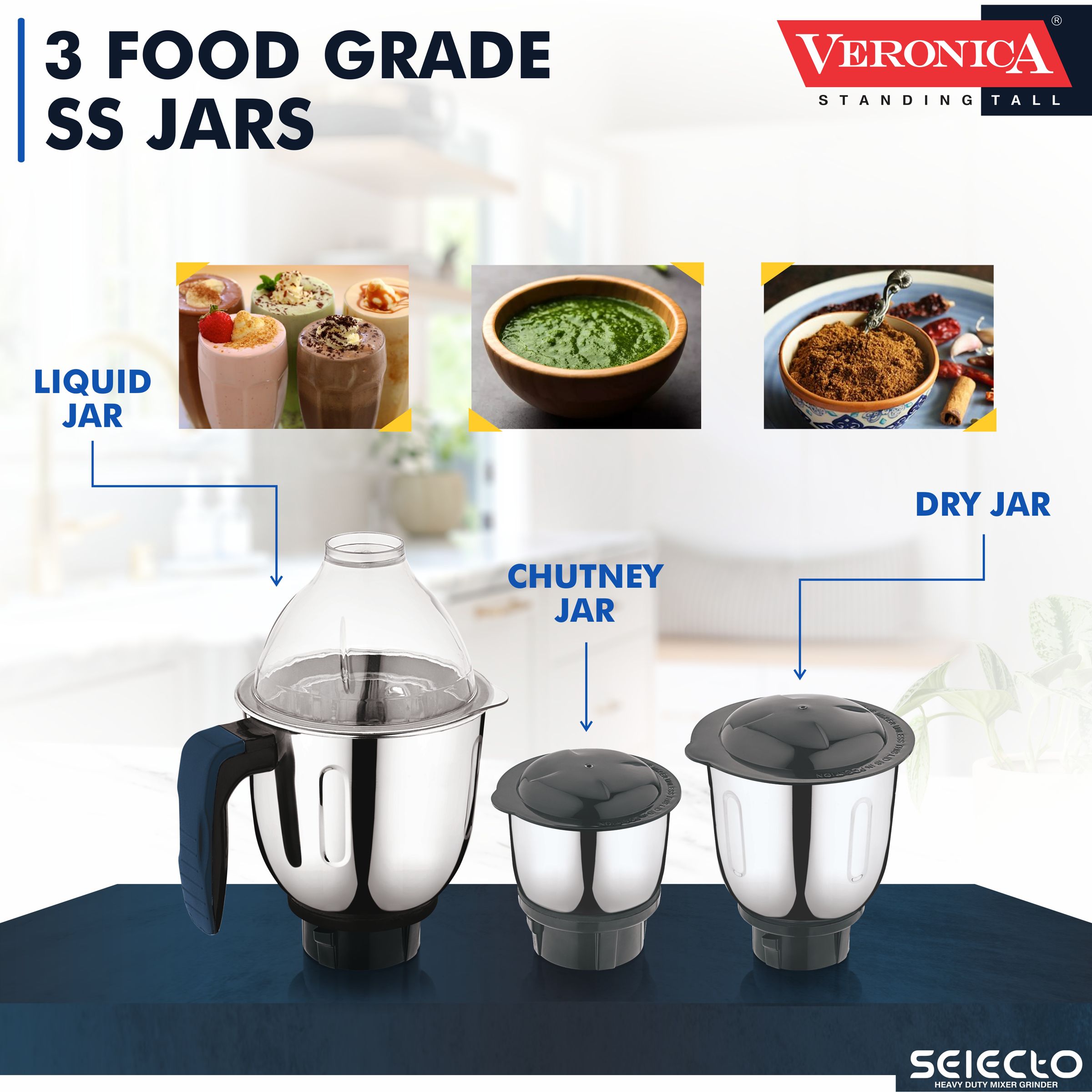 Veronica Selecto 746 Watt 3 Jars Mixer Grinder (18000 RPM, Overload Protection, Indigo) Veronica Selecto 746 Watt 3 Jars Mixer Grinder (18000 RPM, Overload Protection, Indigo)_6