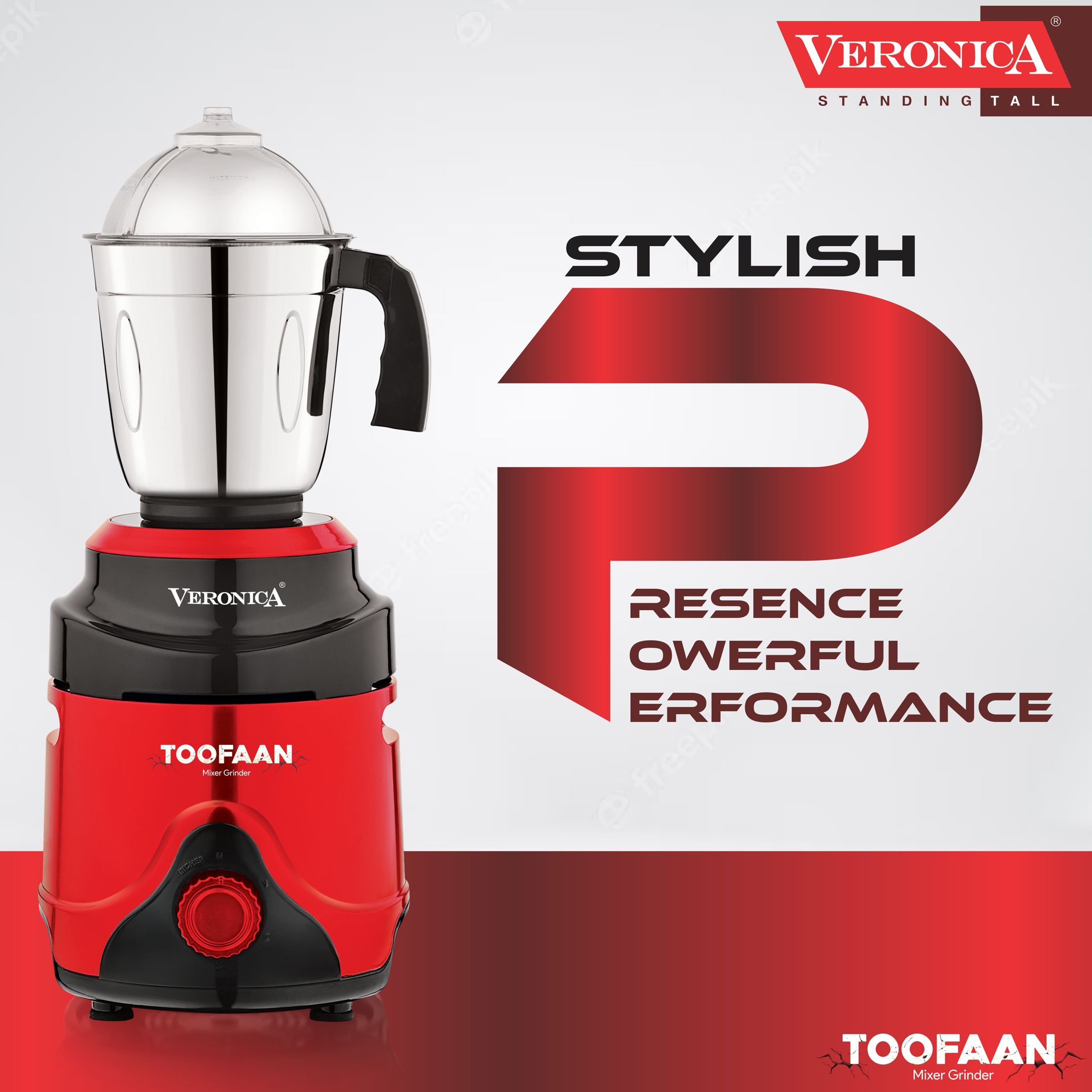 Veronica Toofan 1000 Watt 3 Jars Mixer Grinder (18000 RPM, 3 Speed Settings, Red and Black)_3