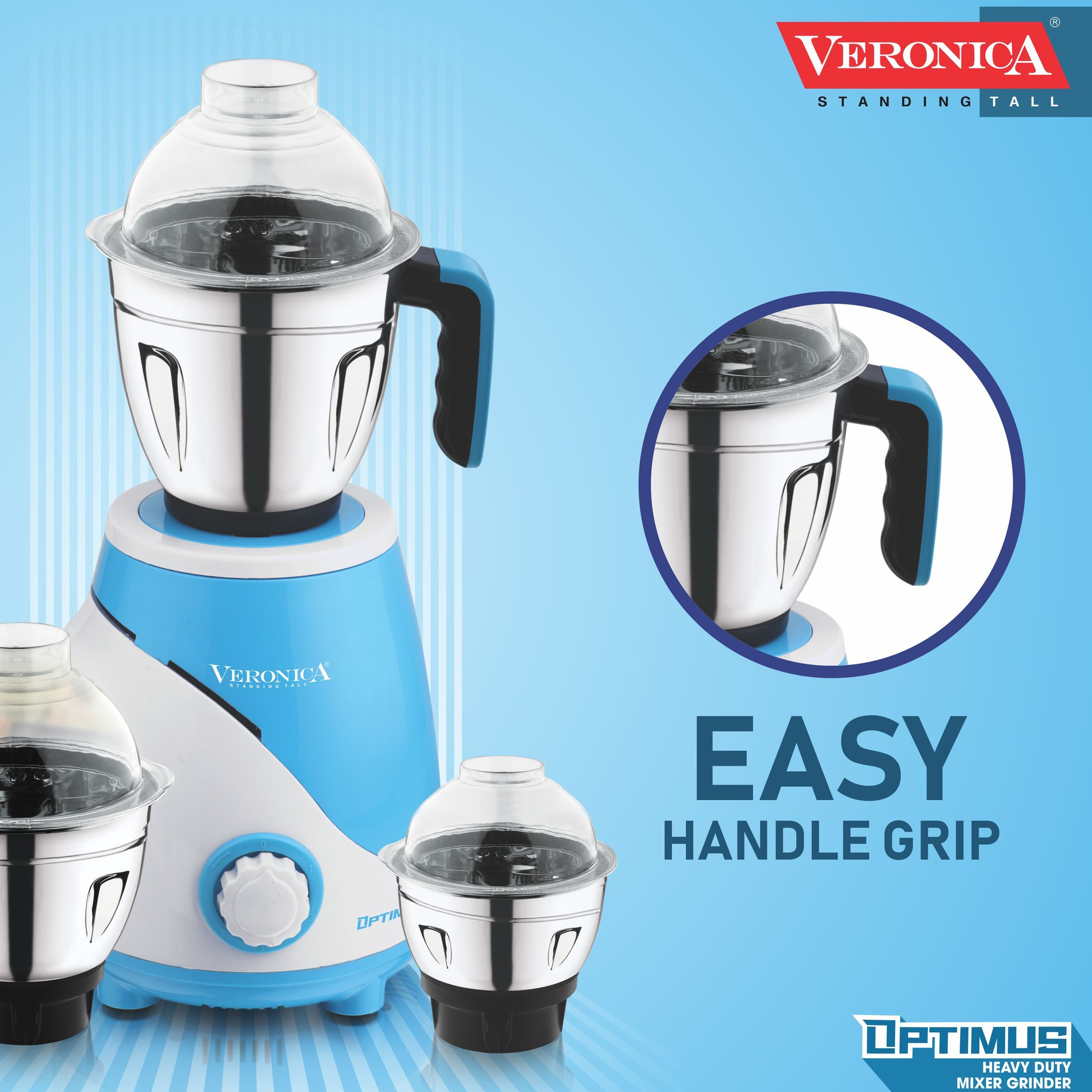 Veronica Optimus 1000 Watt 3 Jars Mixer Grinder (18000 RPM, 3 Speed Settings, Blue and White)_3
