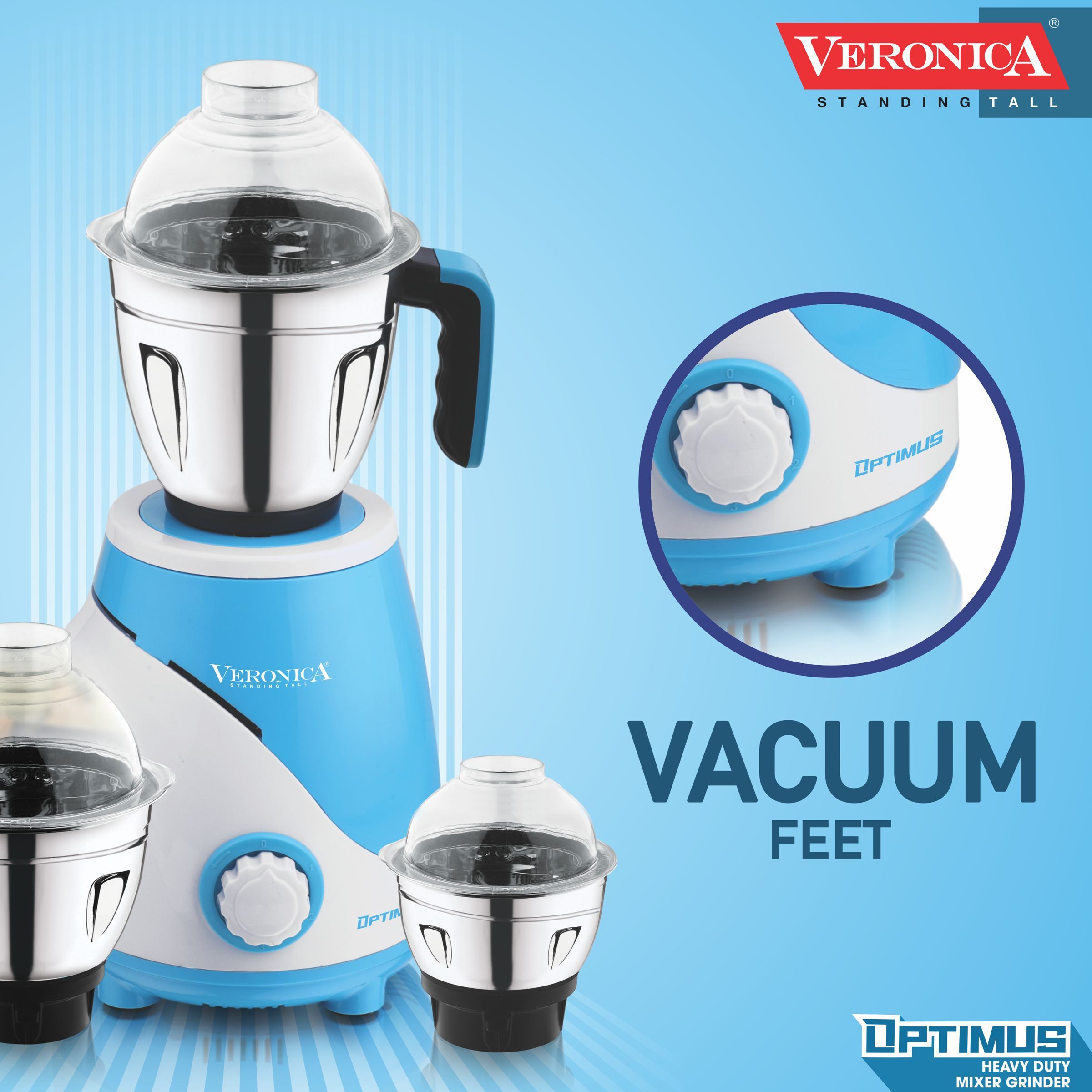 Veronica Optimus 1000 Watt 3 Jars Mixer Grinder (18000 RPM, 3 Speed Settings, Blue and White)_5