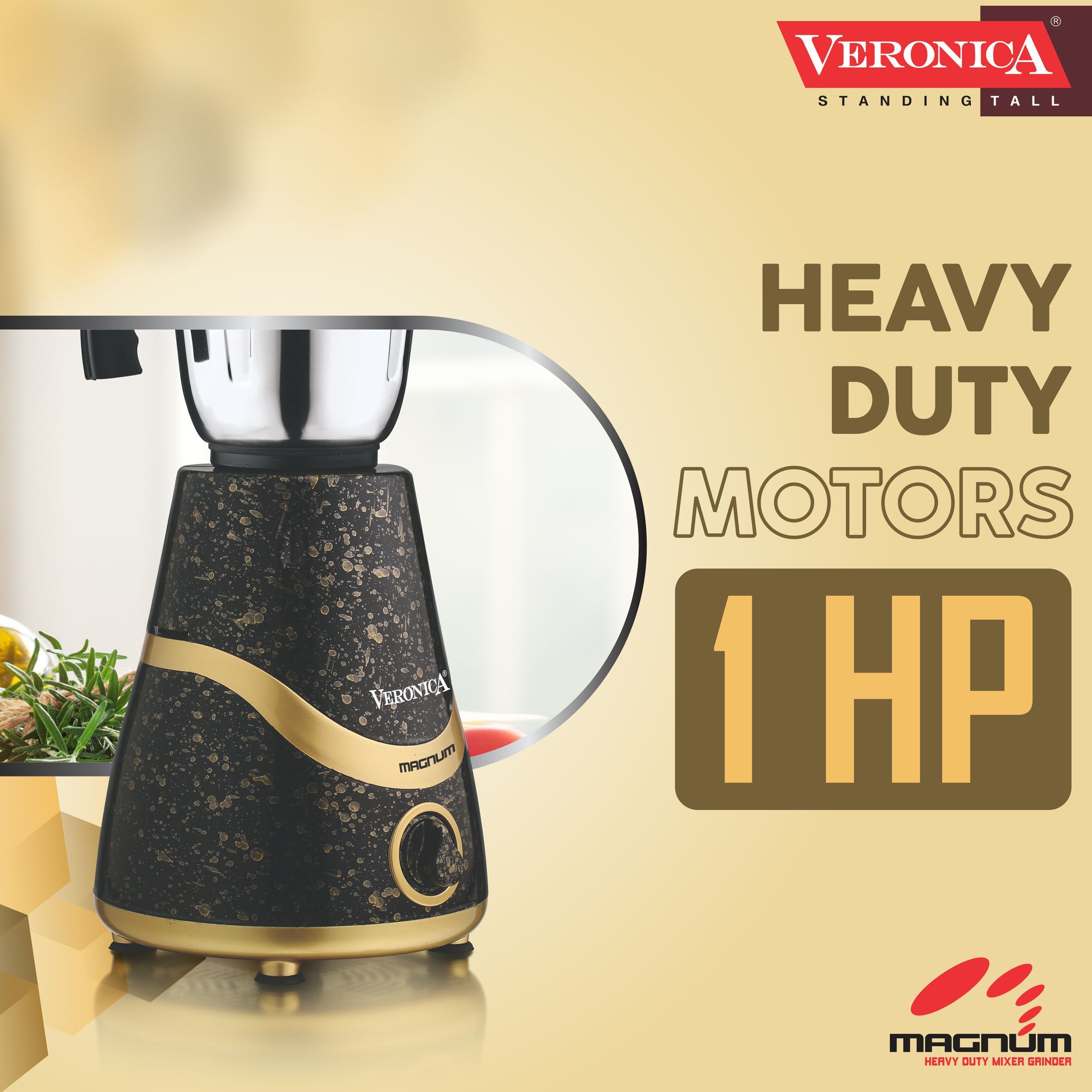 Veronica Magnum 750 Watt 3 Jars Mixer Grinder (18000 RPM, 3 Speed Settings, Black and Gold)_2
