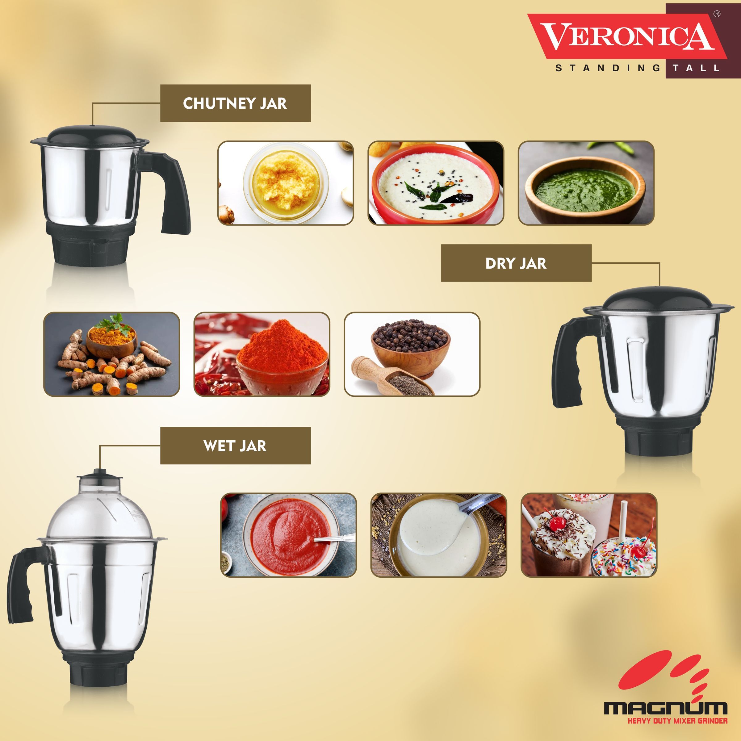 Veronica Magnum 750 Watt 3 Jars Mixer Grinder (18000 RPM, 3 Speed Settings, Black and Gold)_5