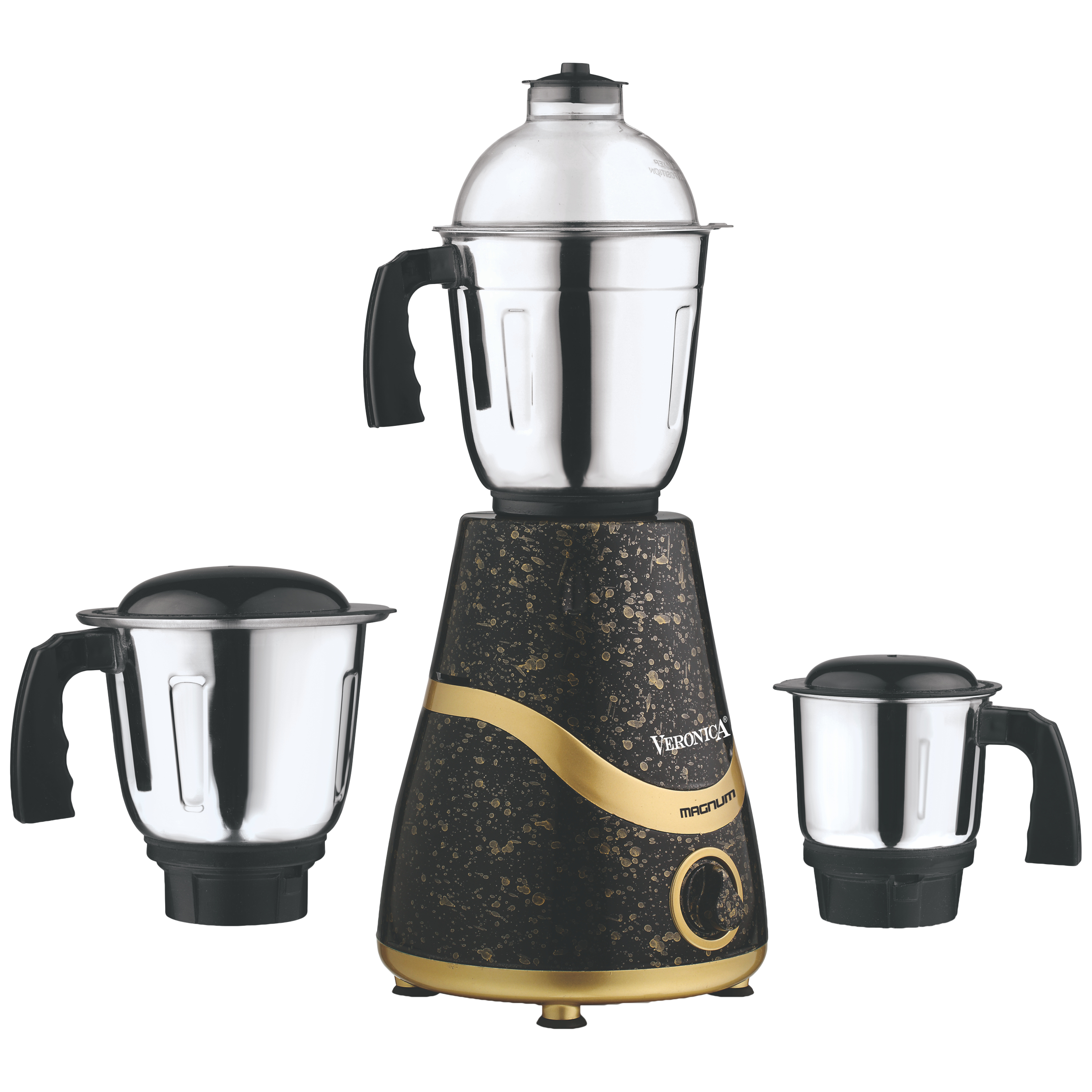 Veronica Magnum 750 Watt 3 Jars Mixer Grinder (18000 RPM, 3 Speed Settings, Black and Gold)_1