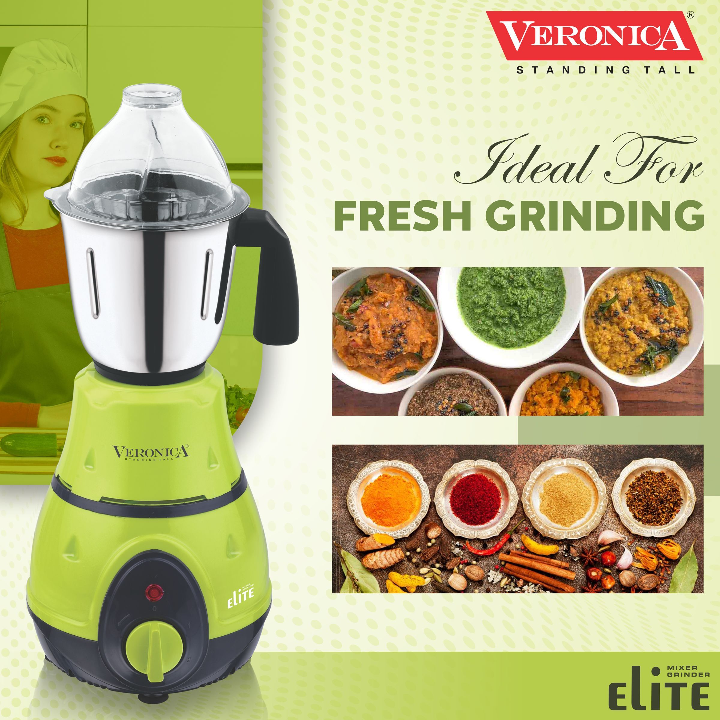 Veronica Elite 600 Watt 3 Jars Mixer Grinder (18000 RPM, Polycarbonate Lid, Green) Veronica Elite 600 Watt 3 Jars Mixer Grinder (18000 RPM, Polycarbonate Lid, Green)_5