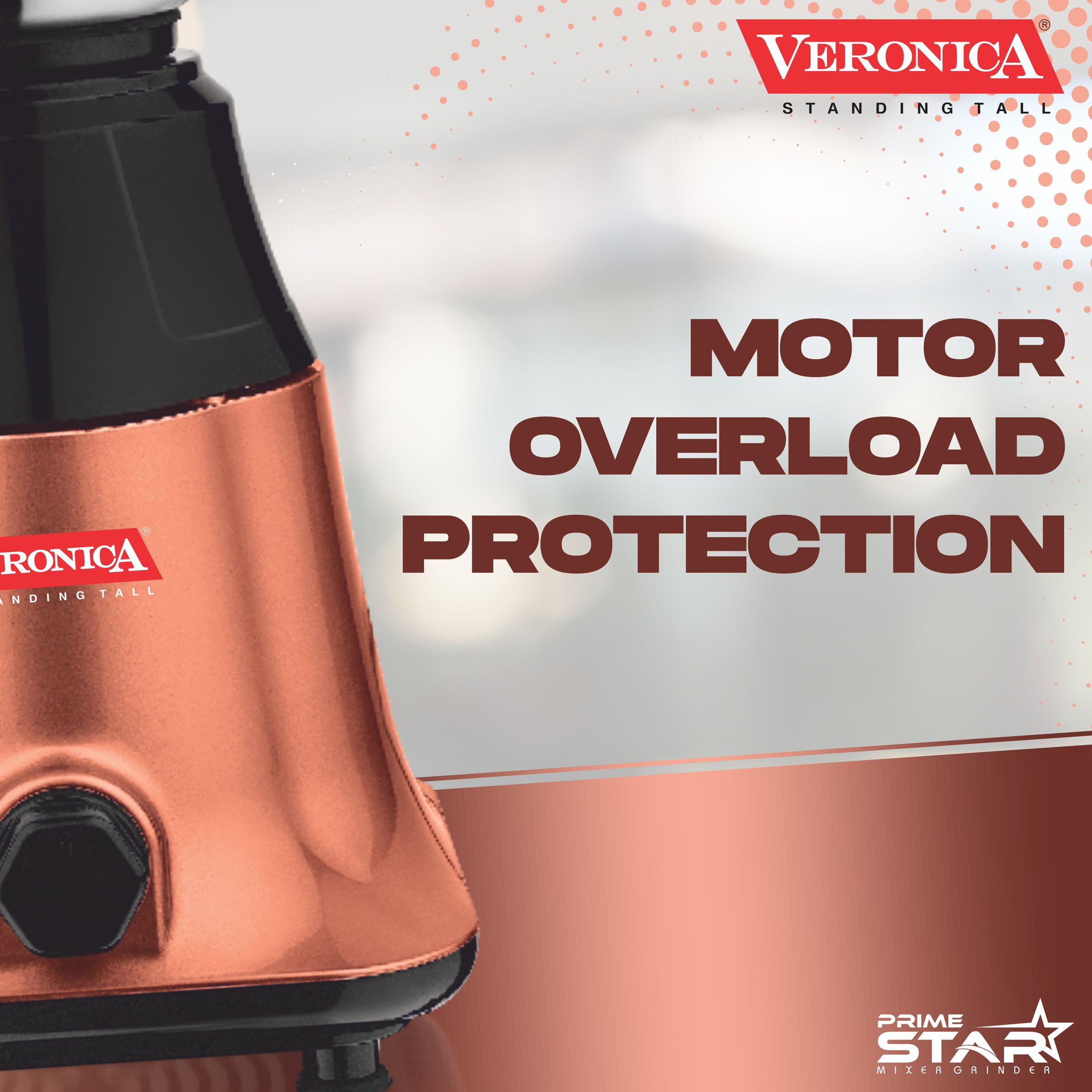 Veronica Prime Star 550 Watt 3 Jars Mixer Grinder (18000 RPM, Motor Overload Protection, Copper Black)_4