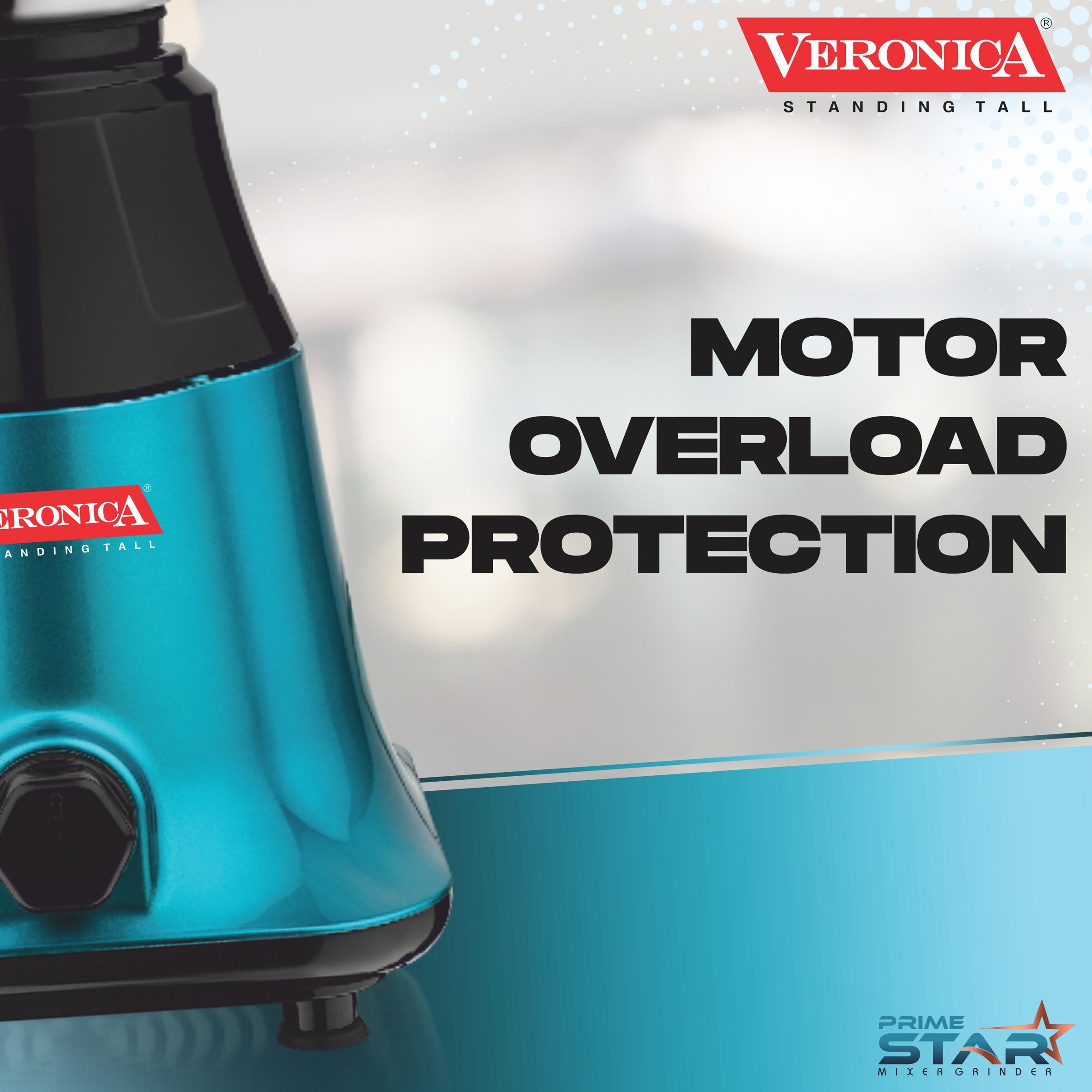 Veronica Prime Star 550 Watt 3 Jars Mixer Grinder (18000 RPM, Motor Overload Protection, Peacock Black)_4