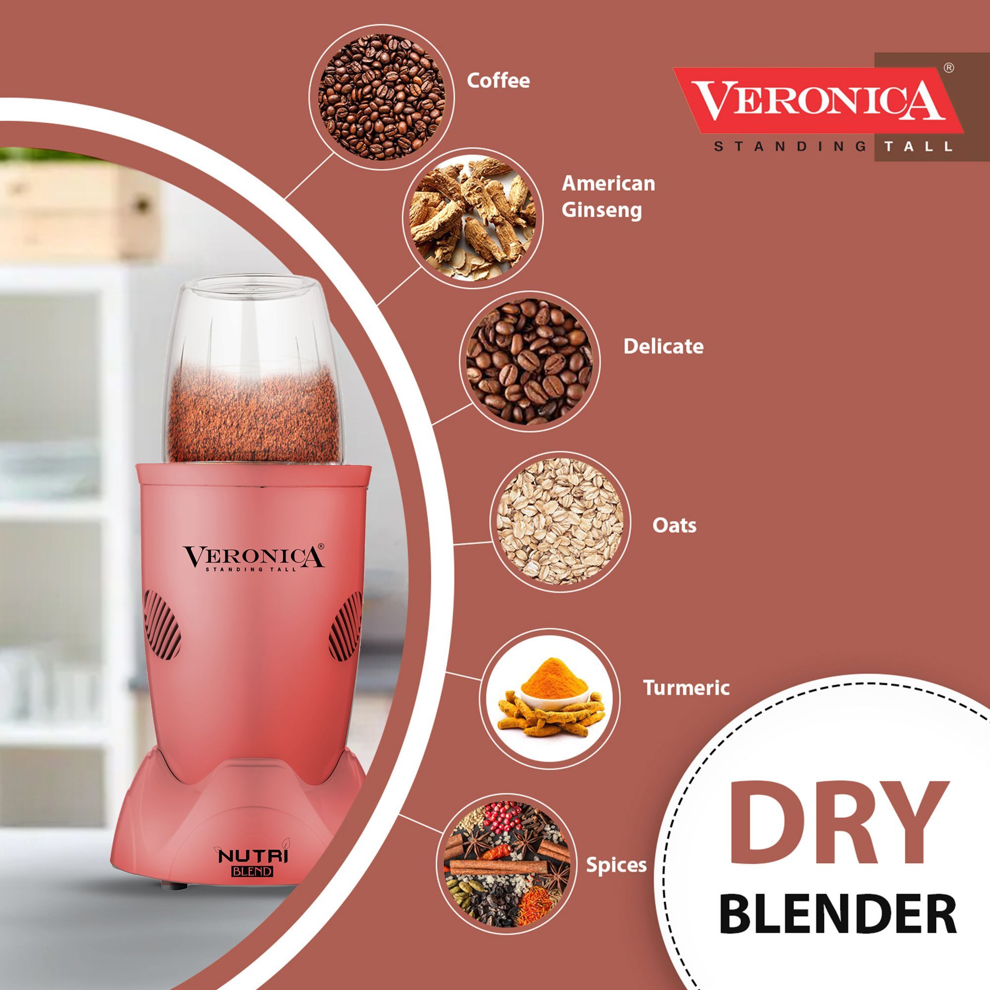 Veronica Nutriblend 500 Watt 2 Jars Mixer Grinder Blender (22000 RPM, Motor Overload Protector, Matte Pink)_3