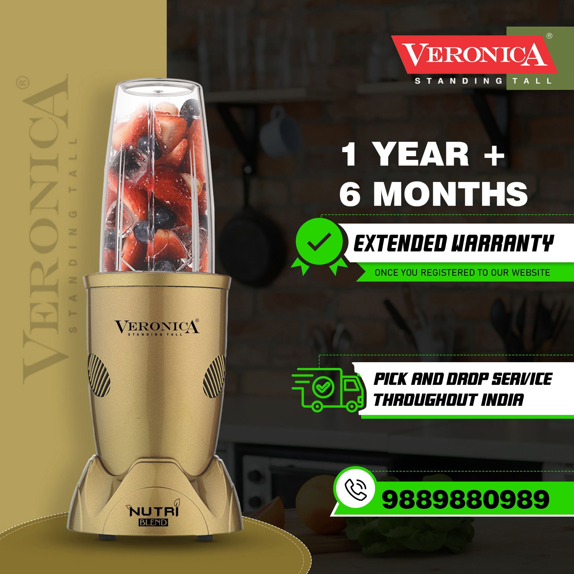 Veronica Nutriblend 500 Watt 2 Jars Mixer Grinder Blender (22000 RPM, Motor Overload Protector, Mehendi Green)_6