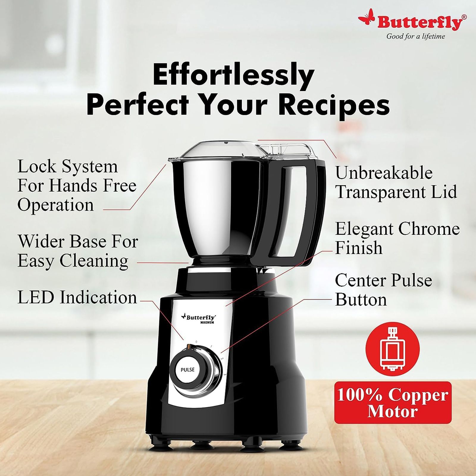 Butterfly Magnum 900 Watt 3 Jars Mixer Grinder (Hands Free Operation, Black)_6