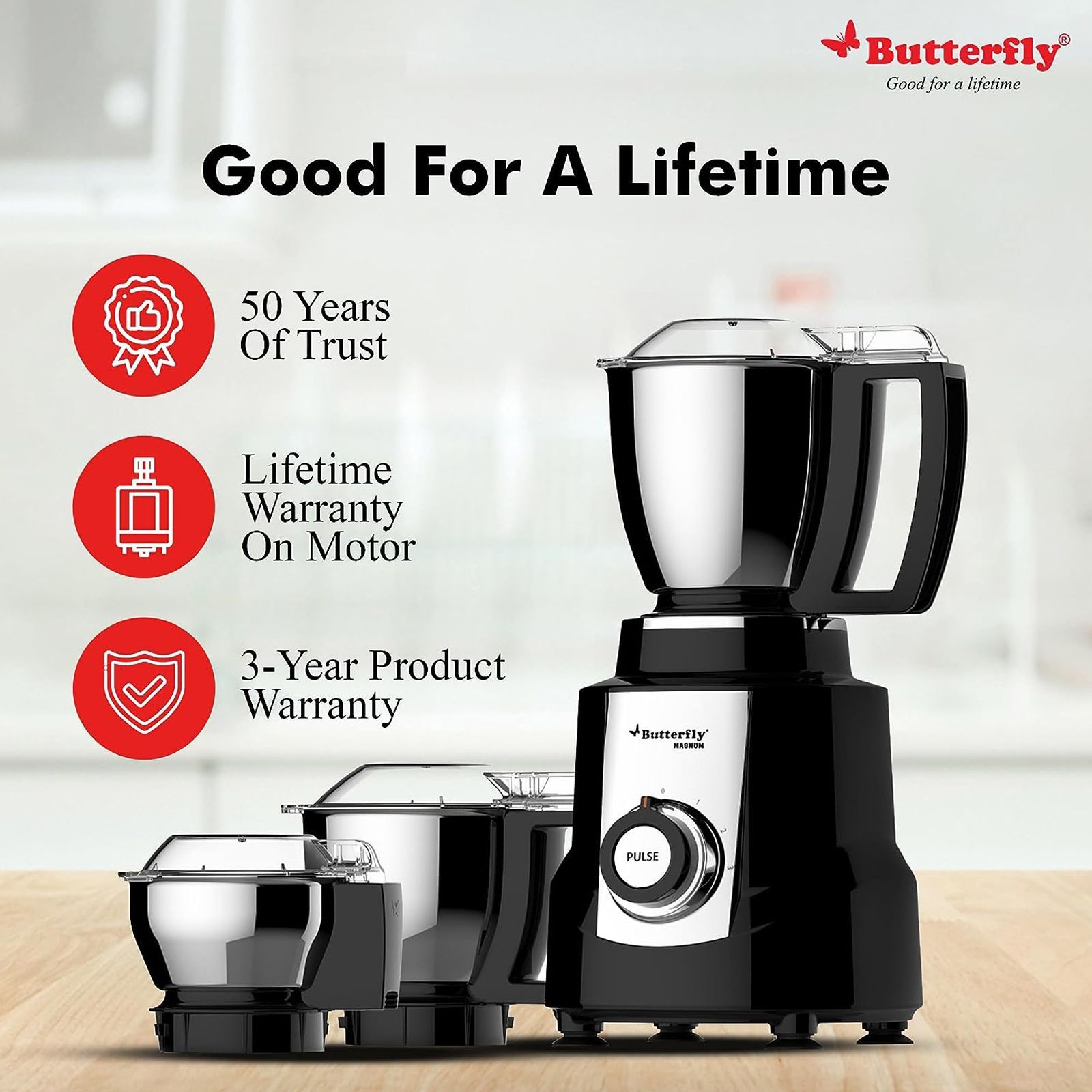 Butterfly Magnum 900 Watt 3 Jars Mixer Grinder (Hands Free Operation, Black)_7