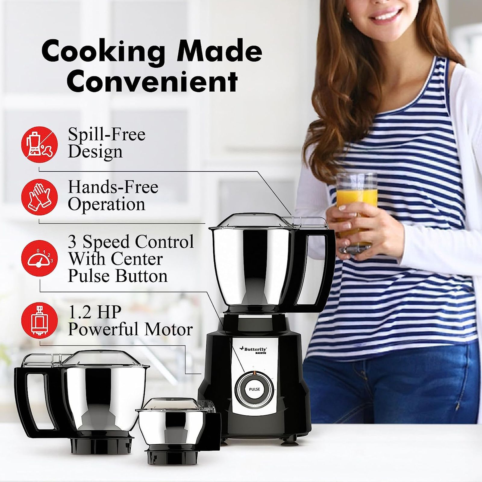 Butterfly Magnum 900 Watt 3 Jars Mixer Grinder (Hands Free Operation, Black)_8