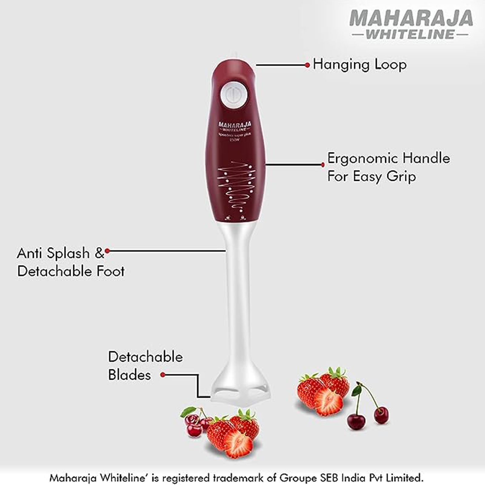 MAHARAJA WHITELINE Speedmix Super Plus 250 Watt Hand Blender (Noiseless Operation, Cherry Red)_2