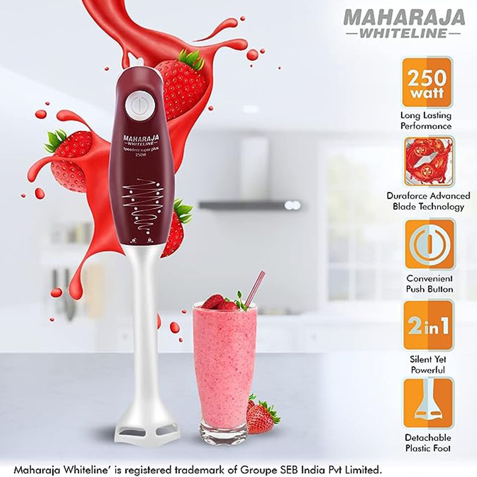 MAHARAJA WHITELINE Speedmix Super Plus 250 Watt Hand Blender (Noiseless Operation, Cherry Red)_3