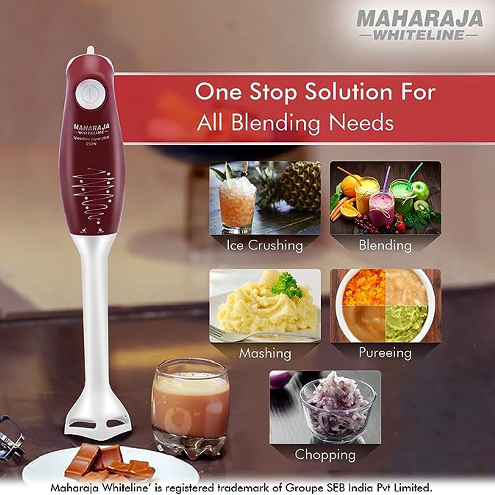 MAHARAJA WHITELINE Speedmix Super Plus 250 Watt Hand Blender (Noiseless Operation, Cherry Red)_5