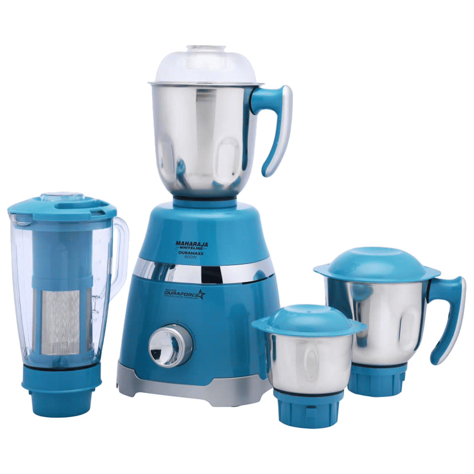 MAHARAJA WHITELINE Duramaxx 800 Watt 4 Jars Mixer Grinder (20000 RPM, Copper Motor, Turquoise Blue and Silver)_1