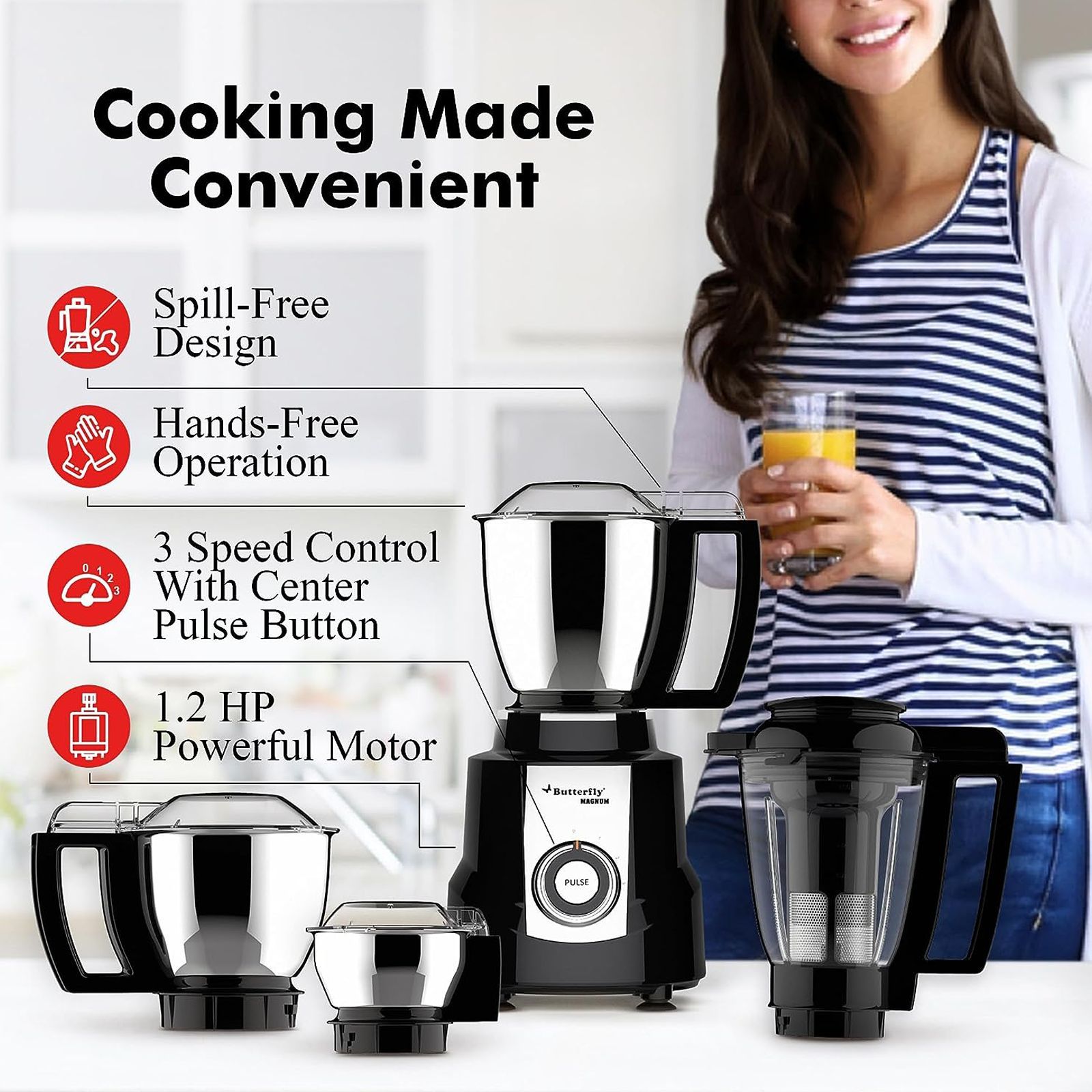 Butterfly Magnum 900 Watt 4 Jars Mixer Grinder (22000 RPM, Spill Proof, Black)_6