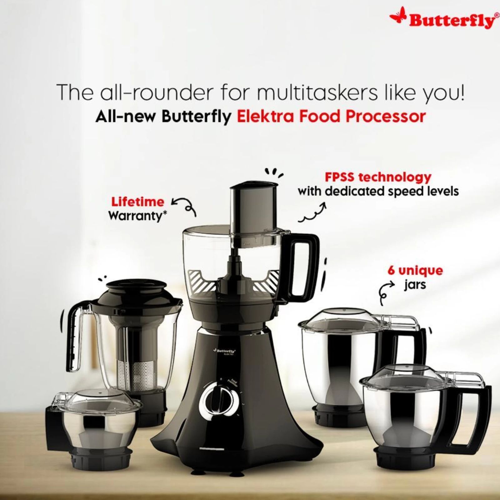 Butterfly ELEKTRA 750 Watt 6 Jars Juicer Mixer Grinder (21000 RPM, FPSS Technology, Black)_4