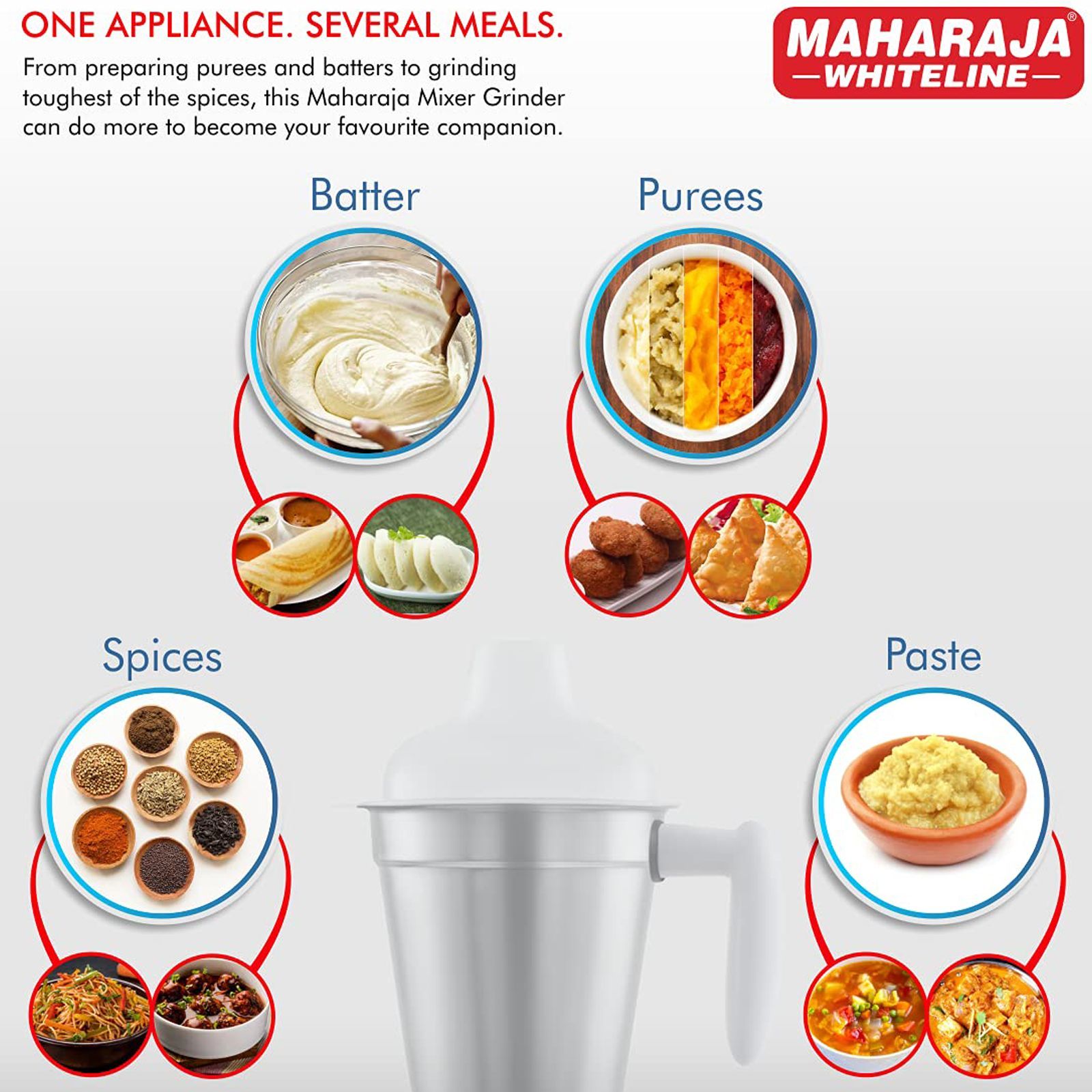 MAHARAJA WHITELINE Turbo Twist 750 Watt 3 Jars Mixer Grinder (20000 RPM, Air Ventilation System, Burgundy and White)_5